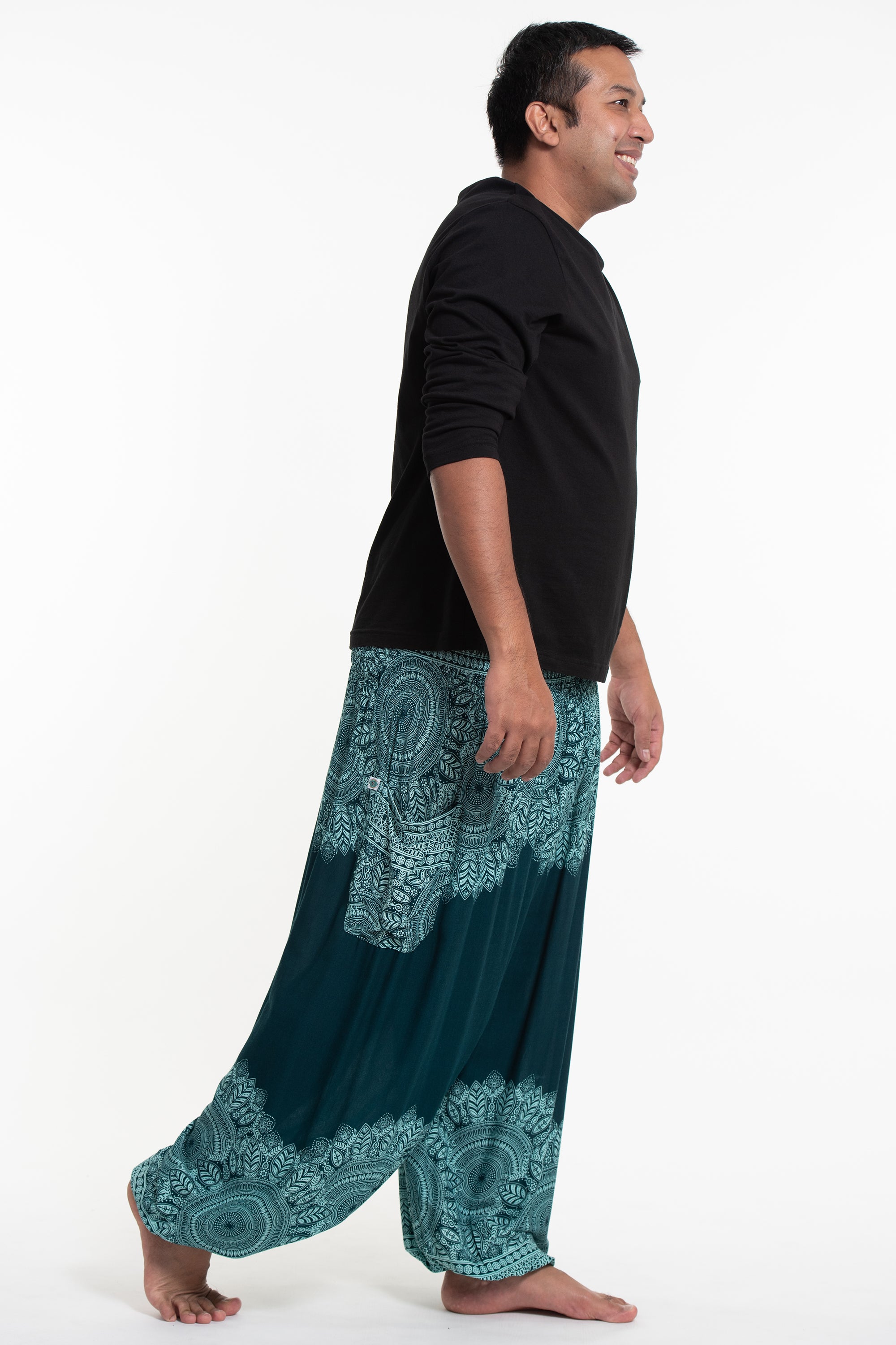 Plus Size Floral Mandalas Men's Harem Pants in Teal