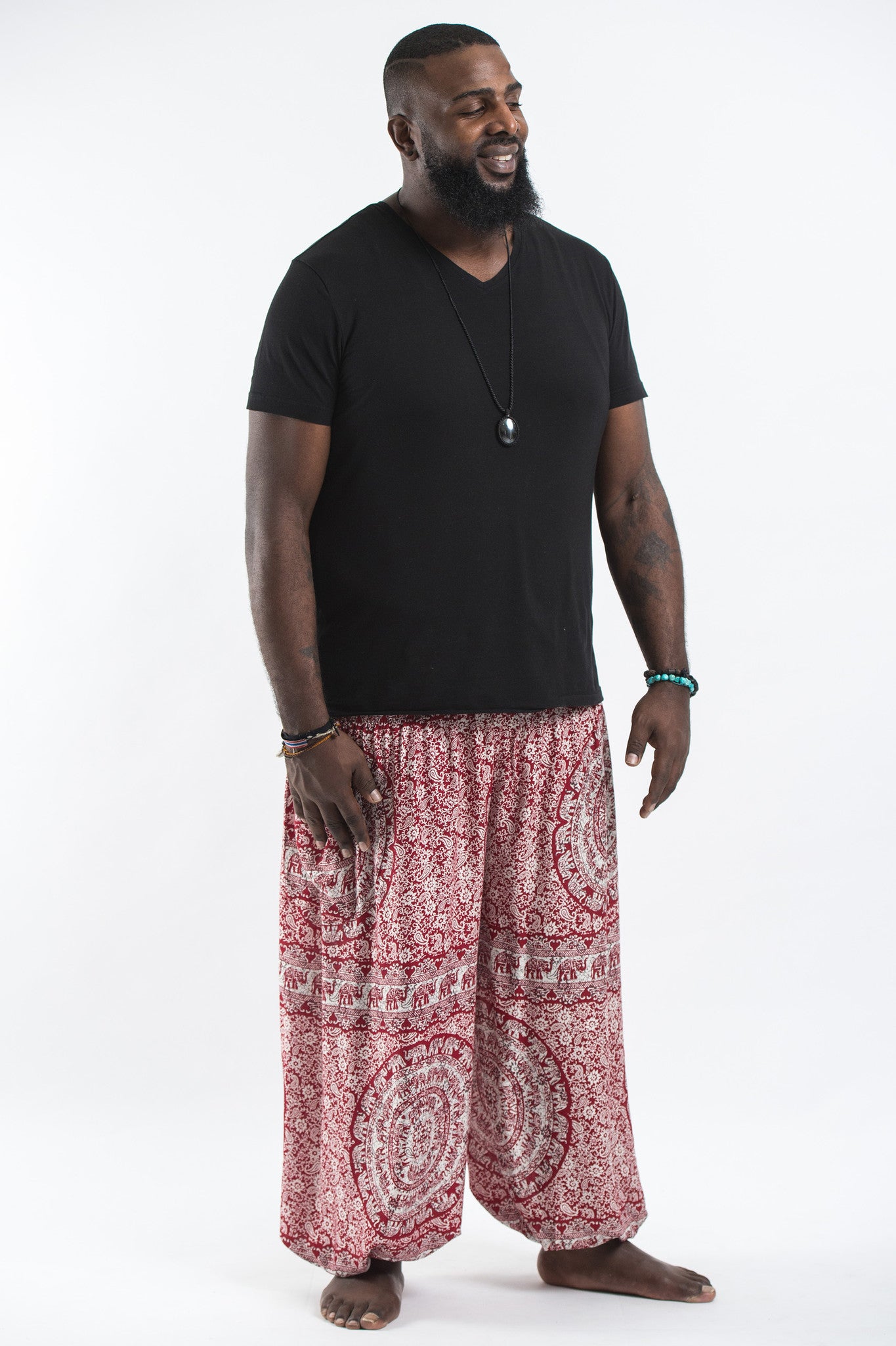 Plus Size Paisley Elephant Men's Elephant Pants in Red