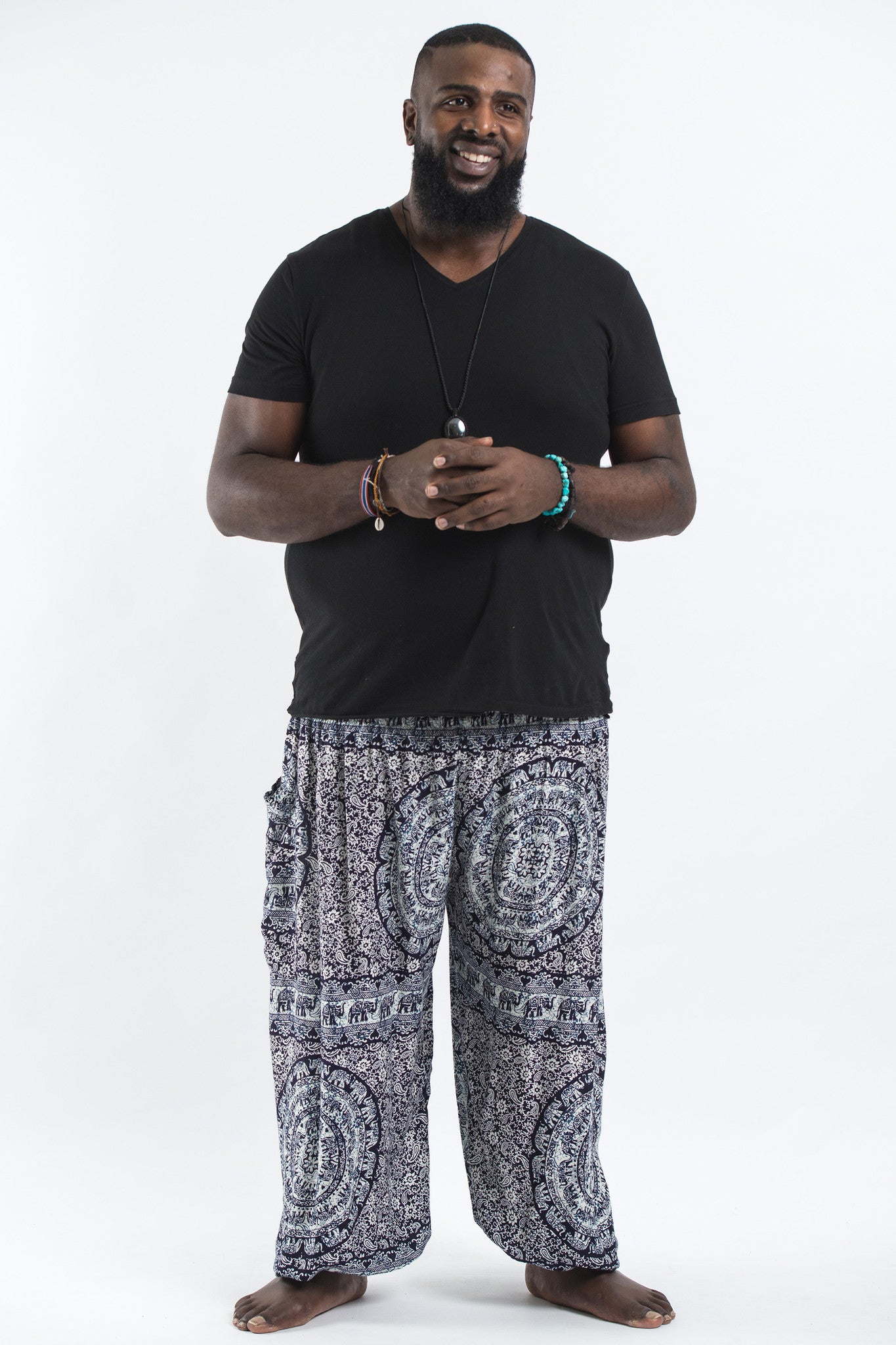 Plus Size Paisley Elephant Men's Elephant Pants in Blue