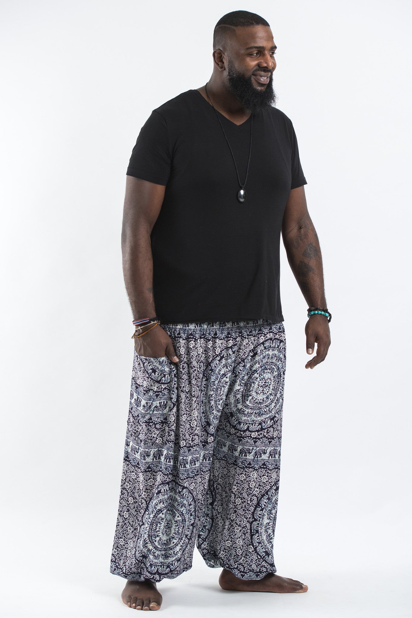 Plus Size Paisley Elephant Men's Elephant Pants in Blue