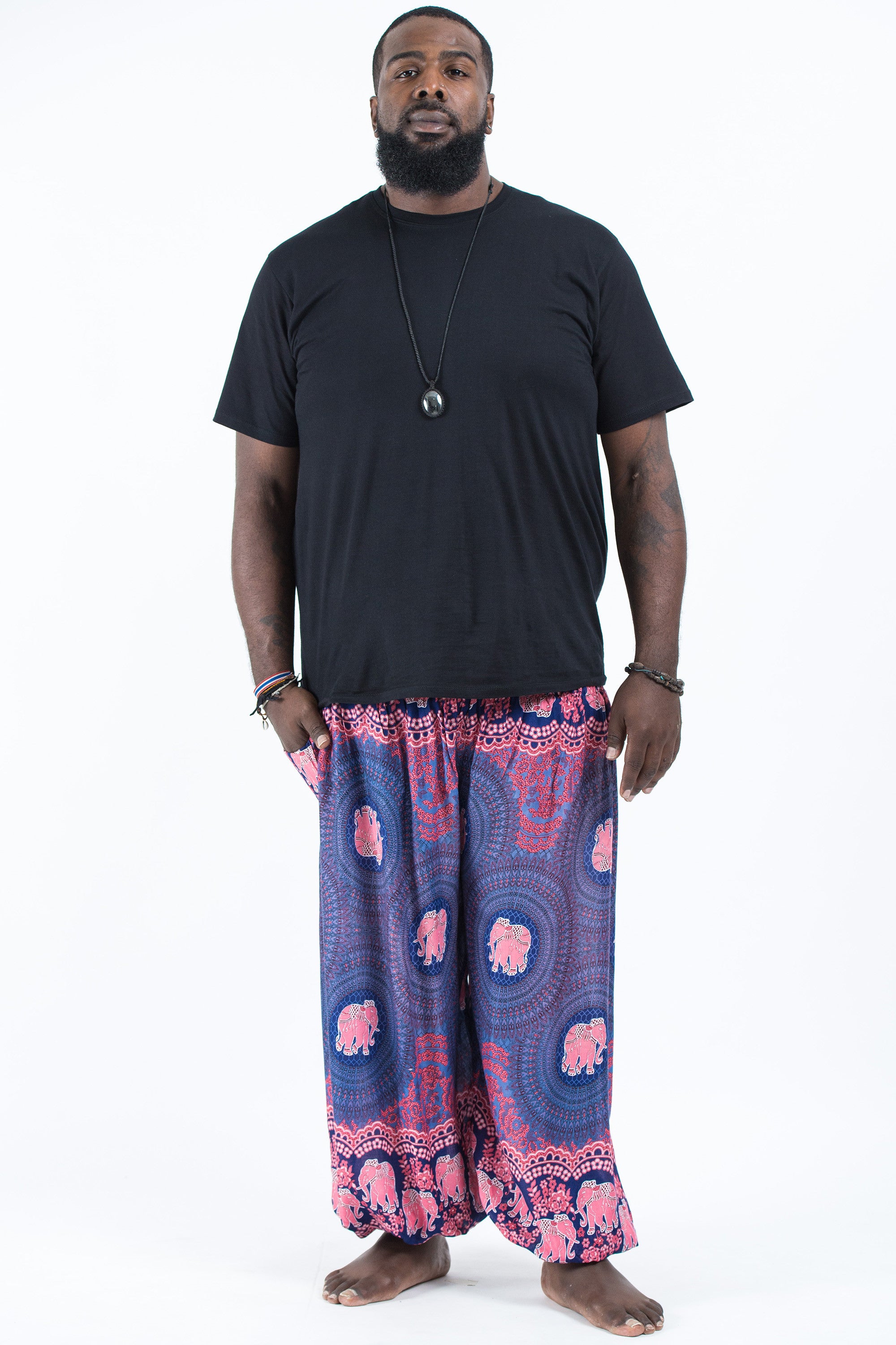 Plus Size Mandala Elephant Men's Elephant Pants in Blue – Harem Pants