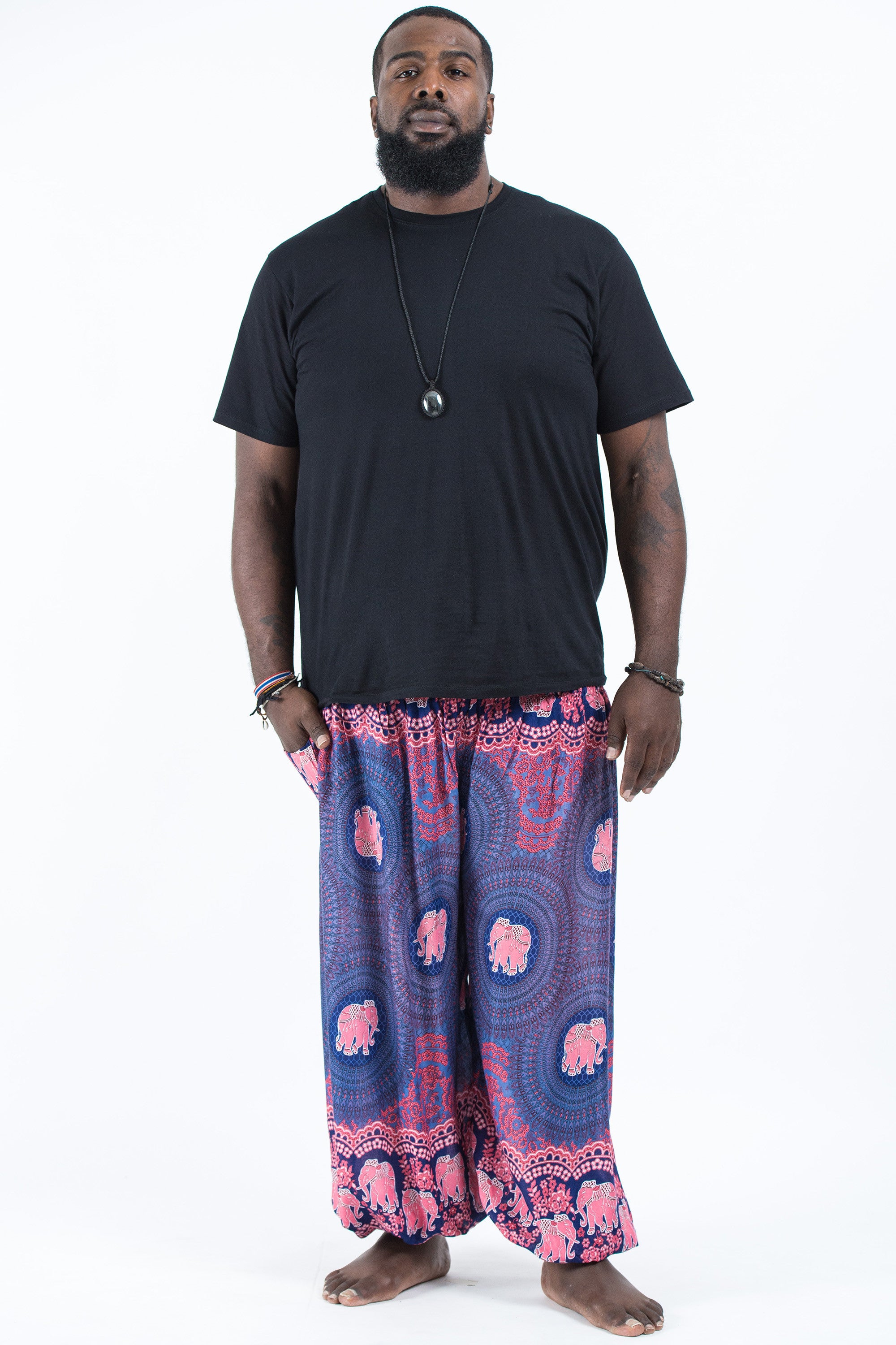 Plus Size Mandala Elephant Men's Elephant Pants in Blue