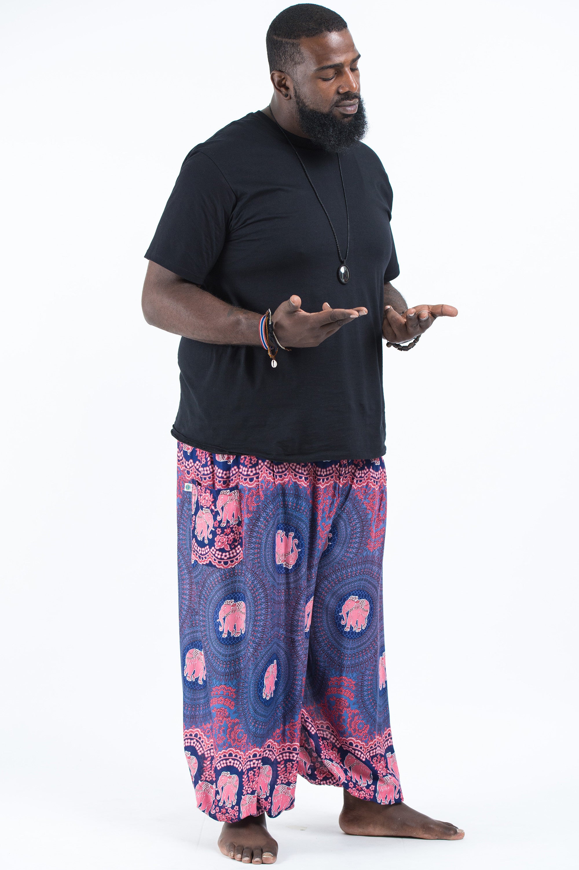 Plus Size Mandala Elephant Men's Elephant Pants in Blue