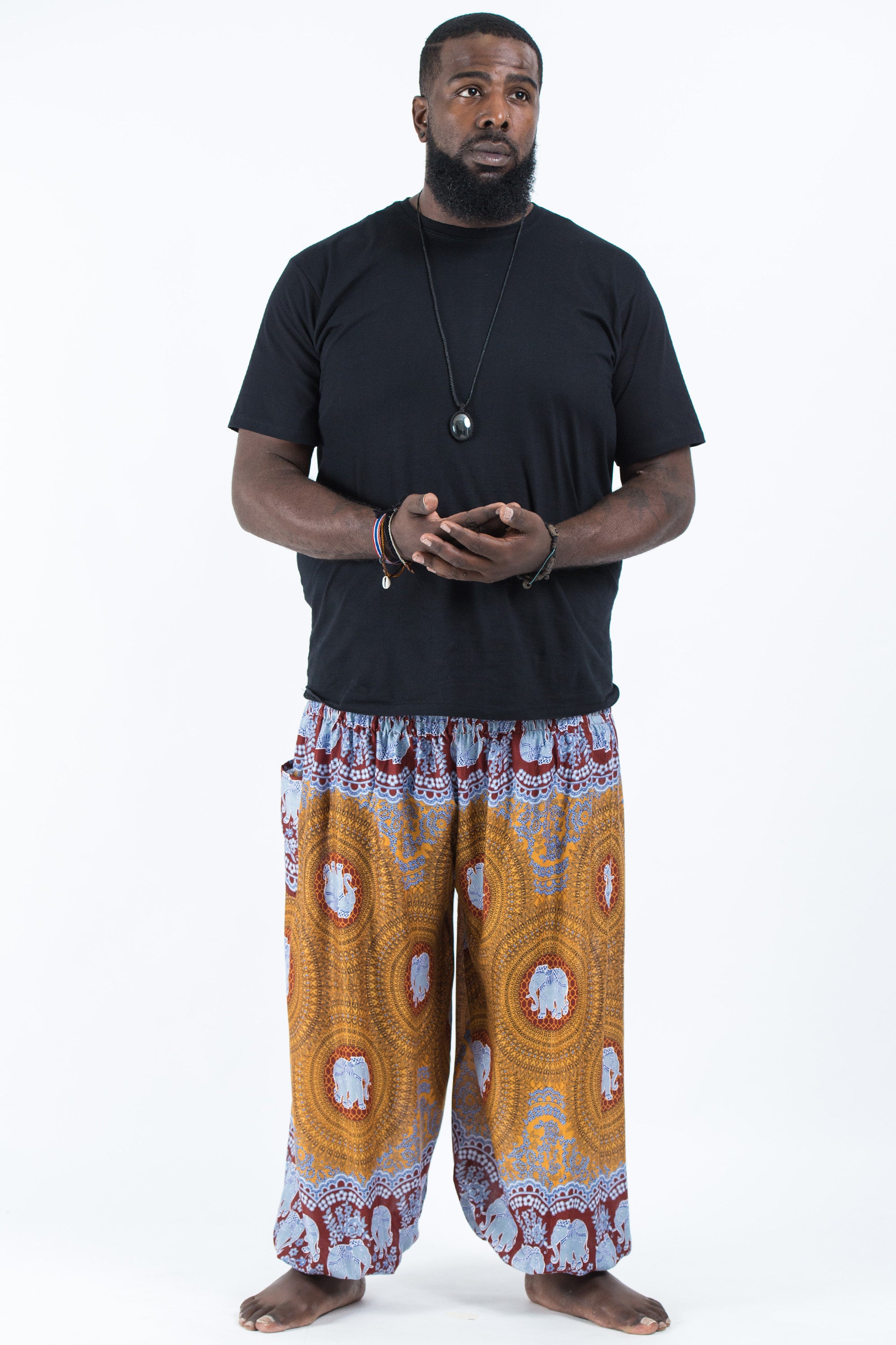 Plus Size Mandala Elephant Men's Elephant Pants in Bronze