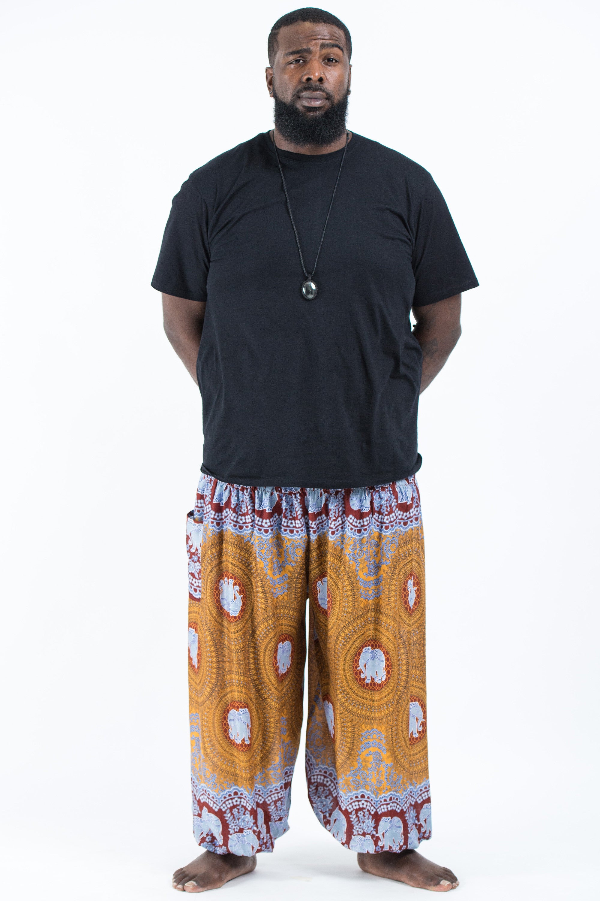 Plus Size Mandala Elephant Men's Elephant Pants in Bronze