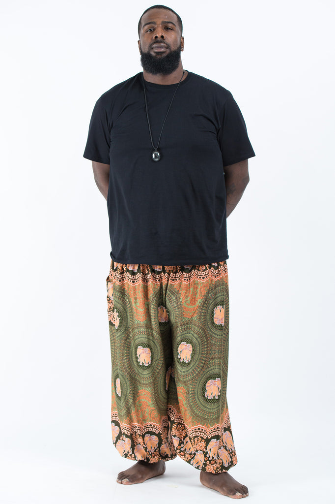 Plus Size Mandala Elephant Men s Elephant Pants in Olive