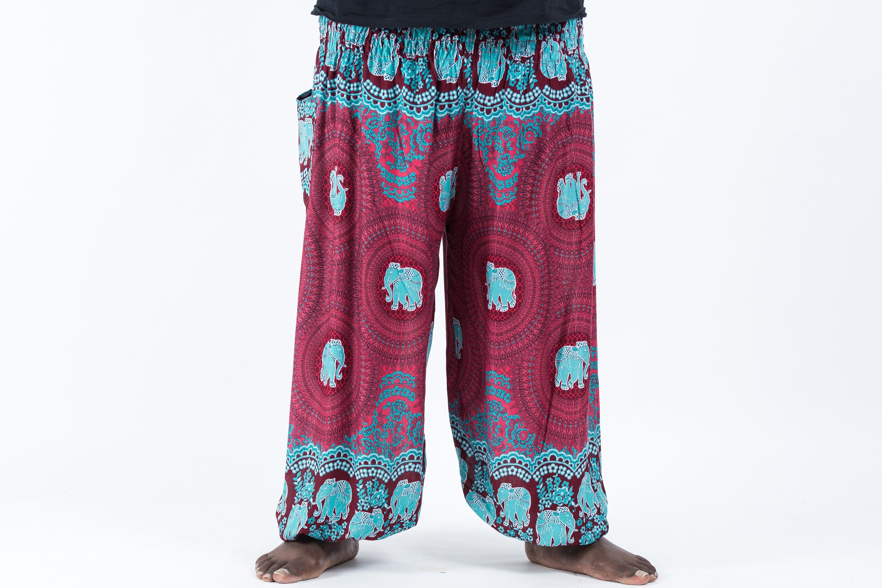 Plus Size Mandala Elephant Men's Elephant Pants in Red