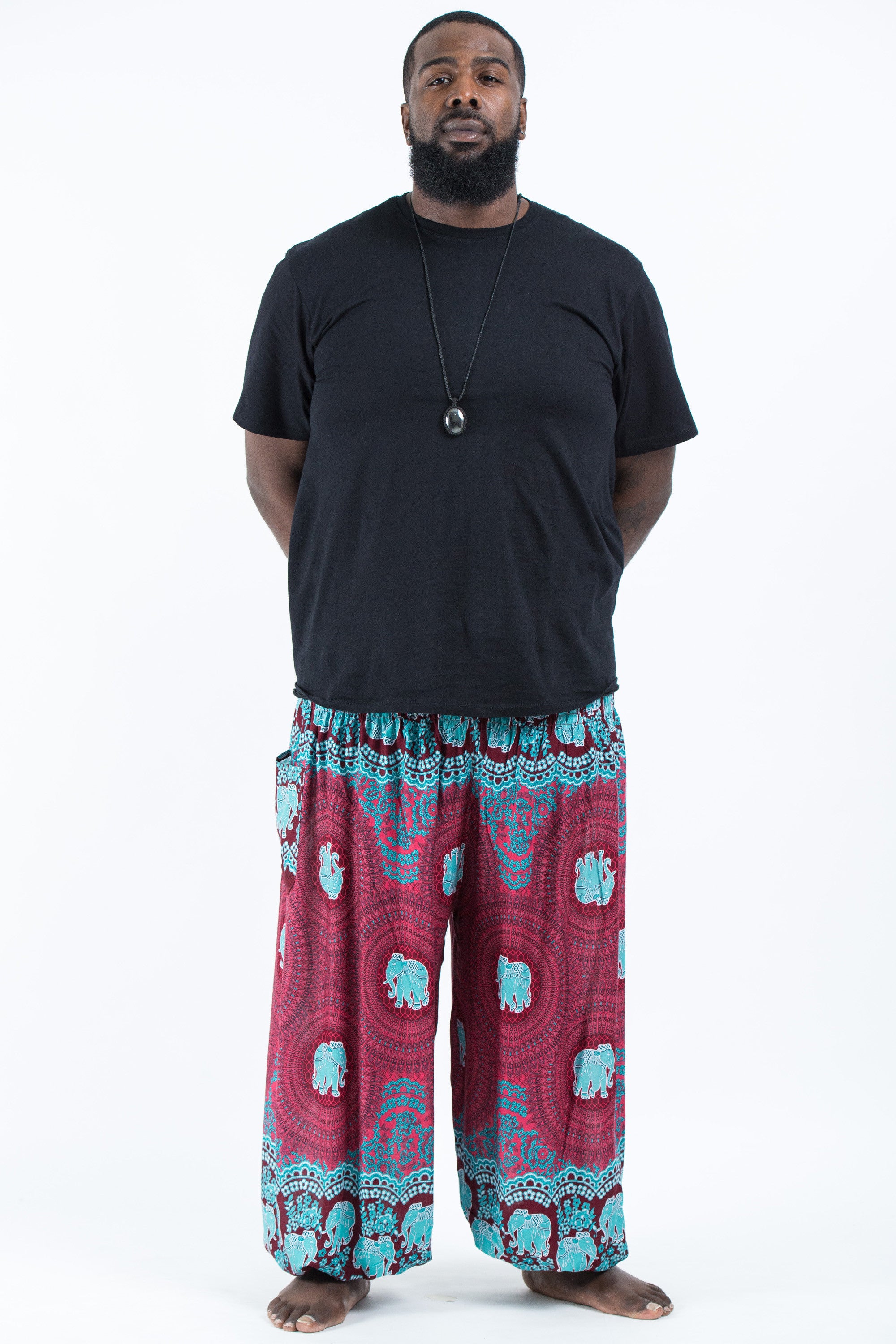 Plus Size Mandala Elephant Men's Elephant Pants in Red