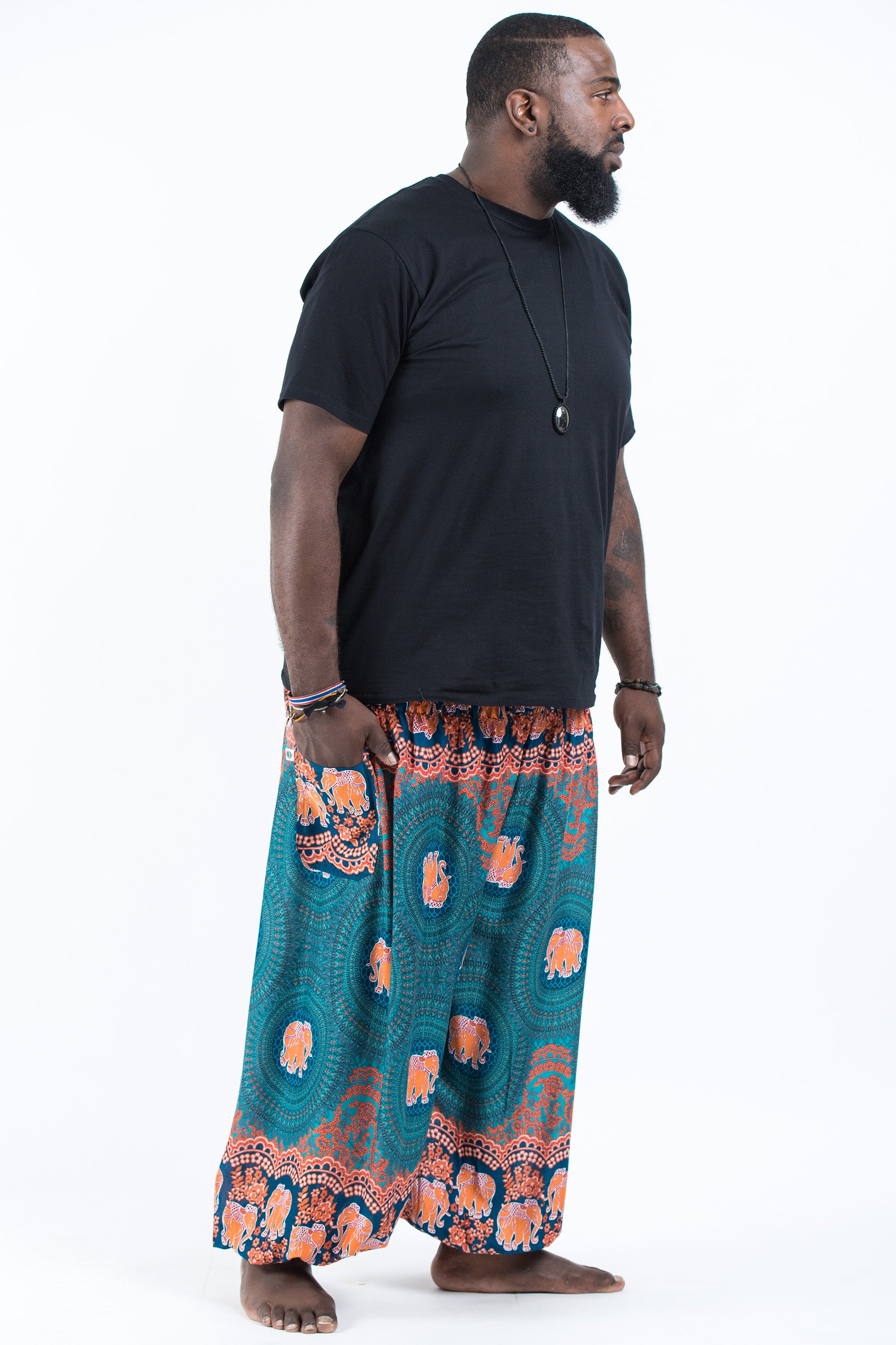 Plus Size Mandala Elephant Men's Elephant Pants in Turquoise