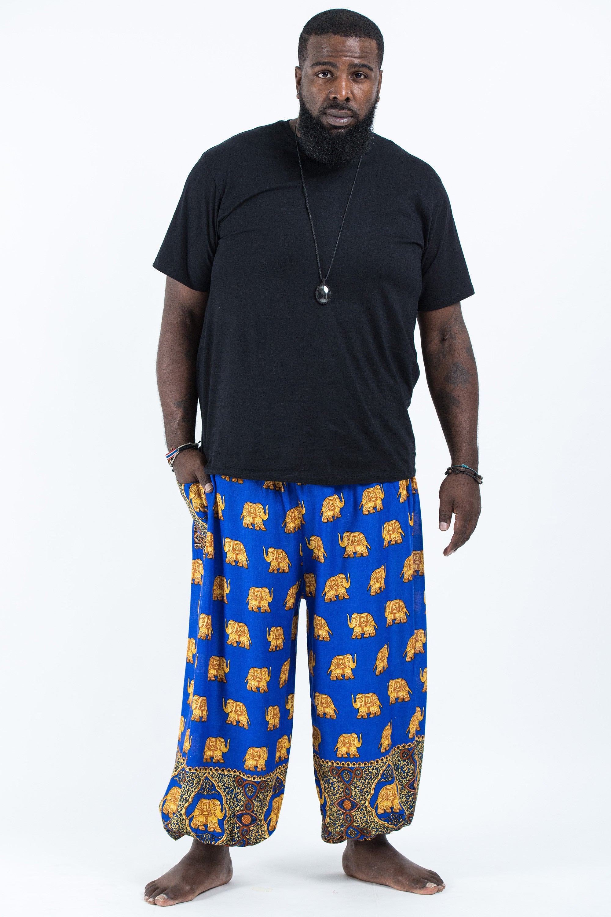 Plus Size Golden Elephant Men's Elephant Pants in Blue