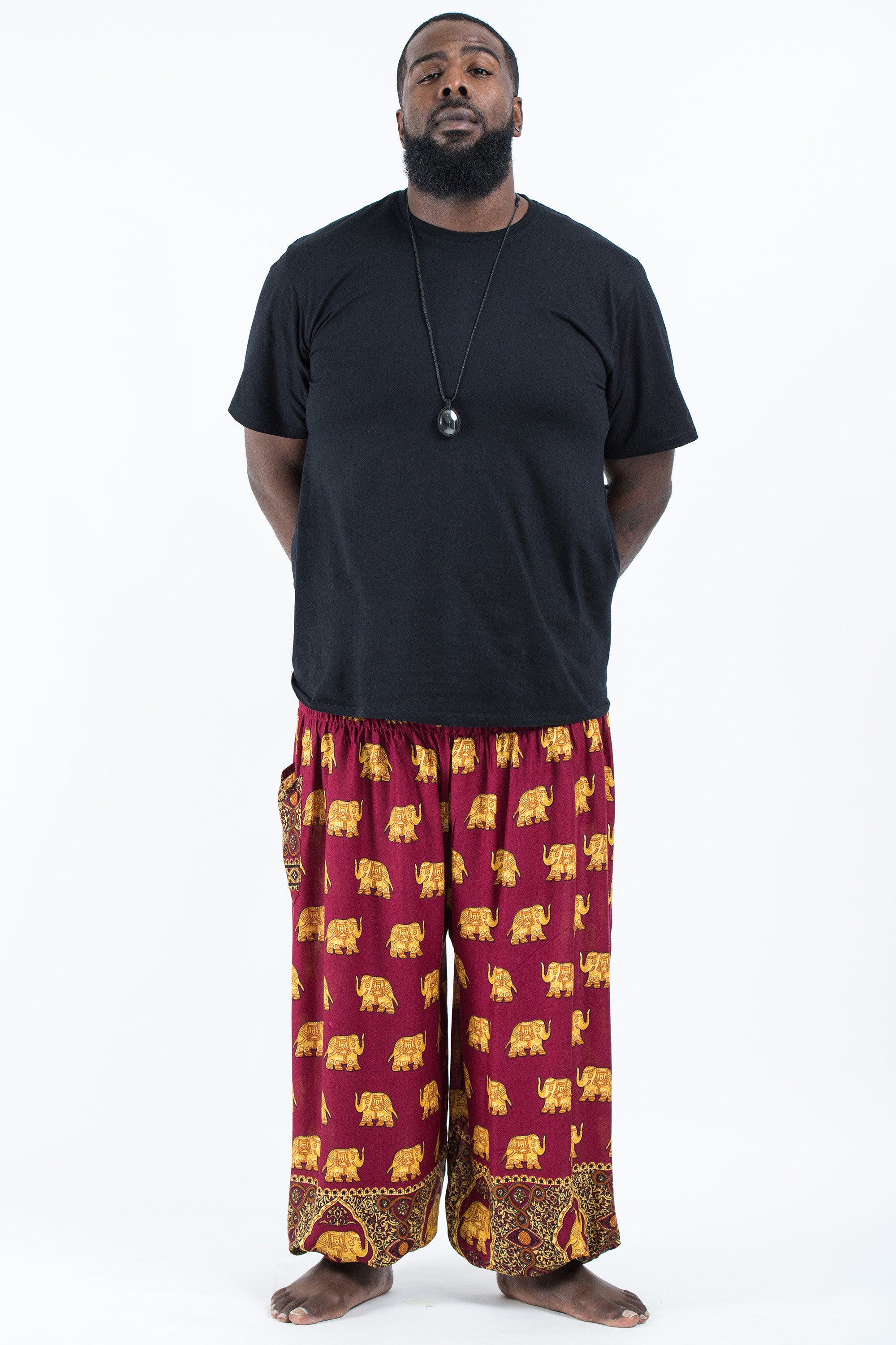 Plus Size Golden Elephant Men's Elephant Pants in Maroon