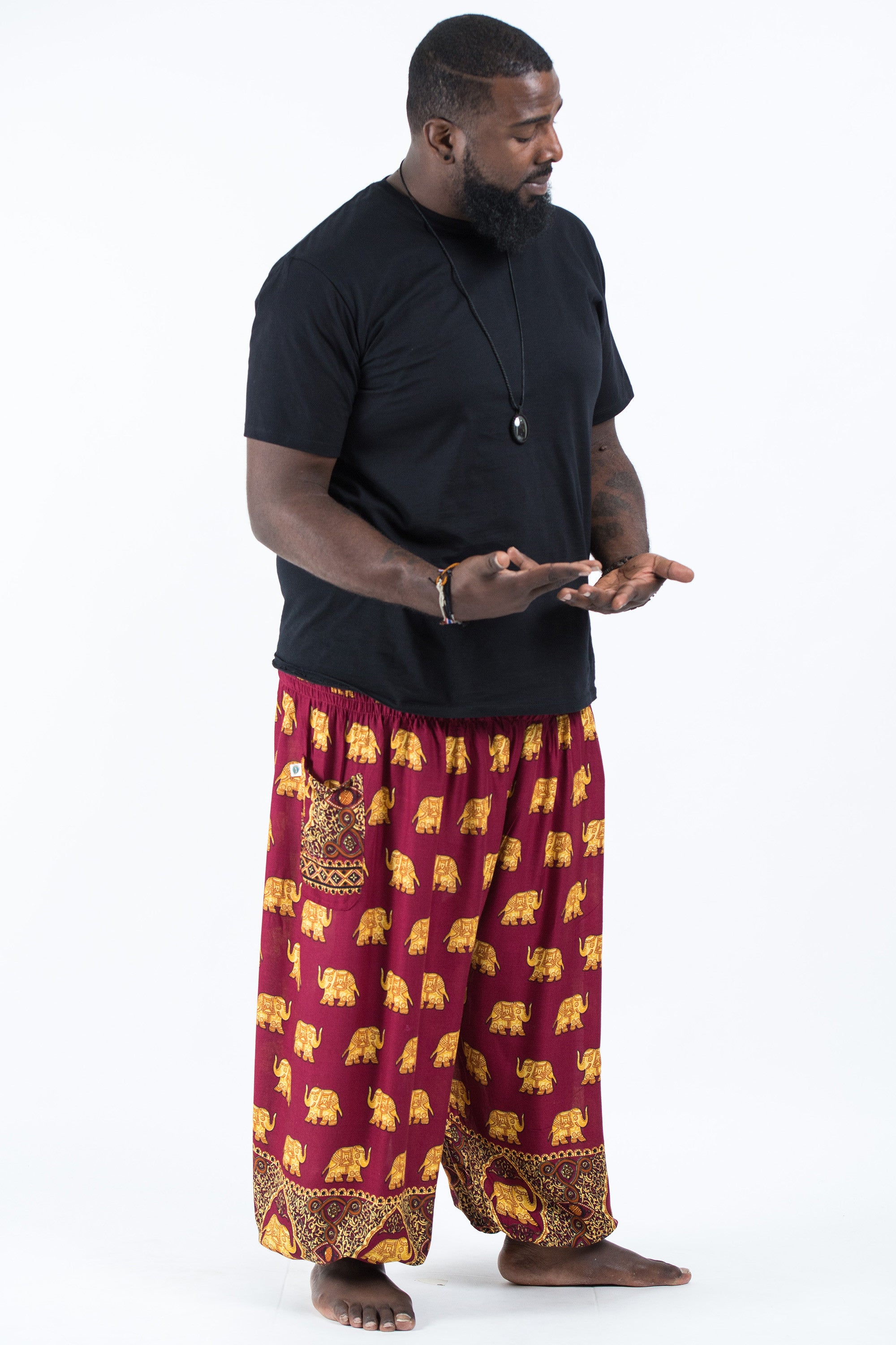 Plus Size Golden Elephant Men's Elephant Pants in Maroon