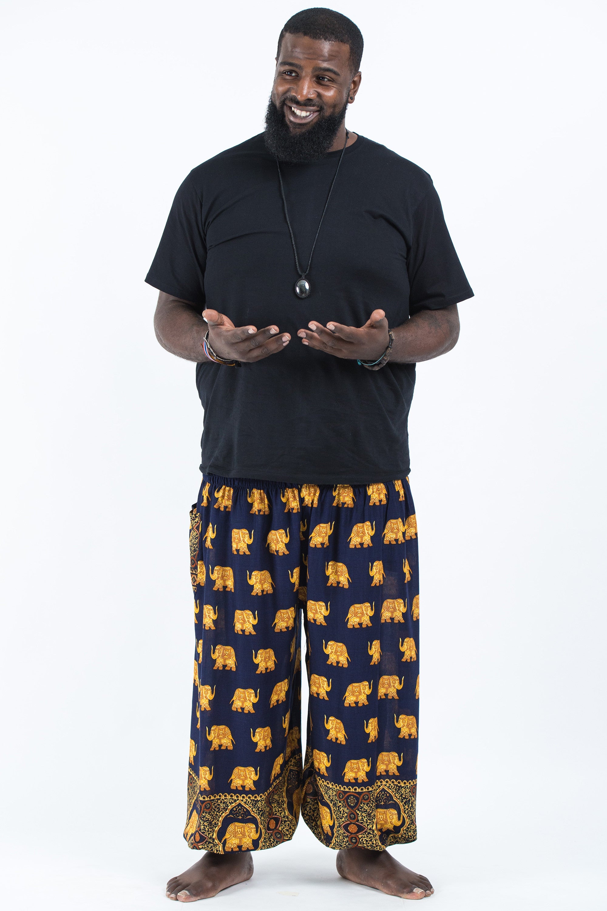 Plus Size Golden Elephant Men's Elephant Pants in Navy