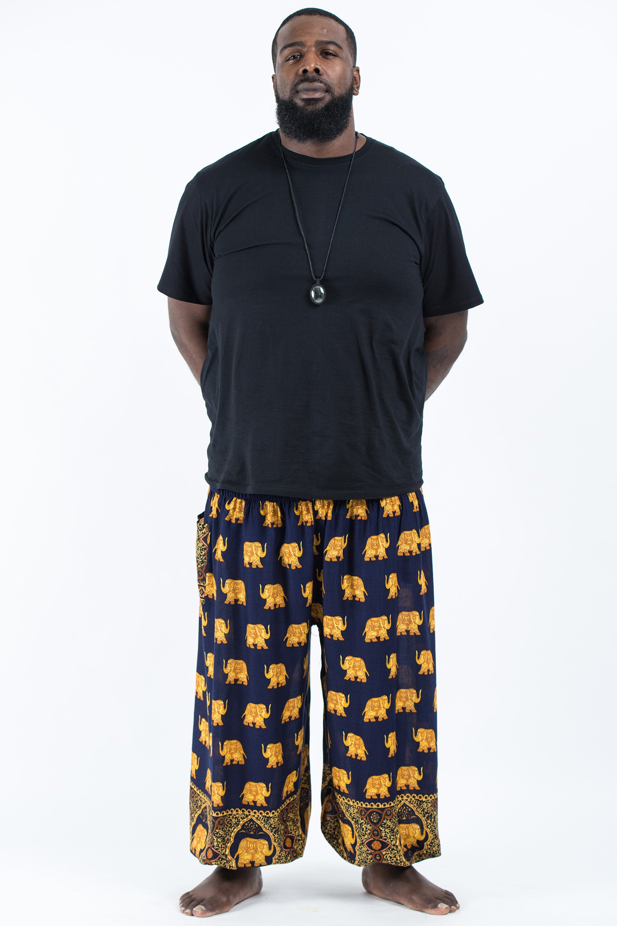 Plus Size Golden Elephant Men's Elephant Pants in Navy