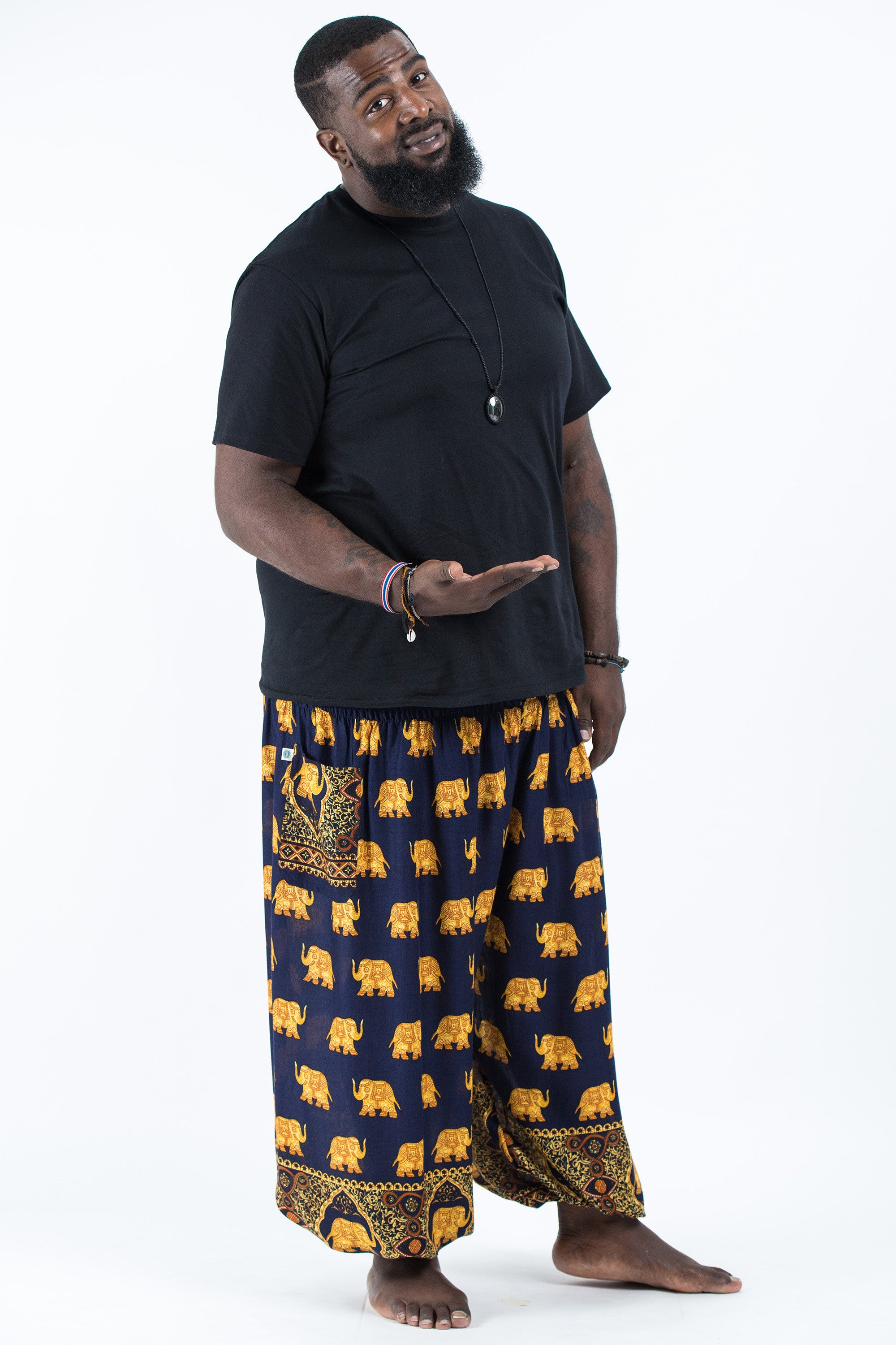 Plus Size Golden Elephant Men's Elephant Pants in Navy