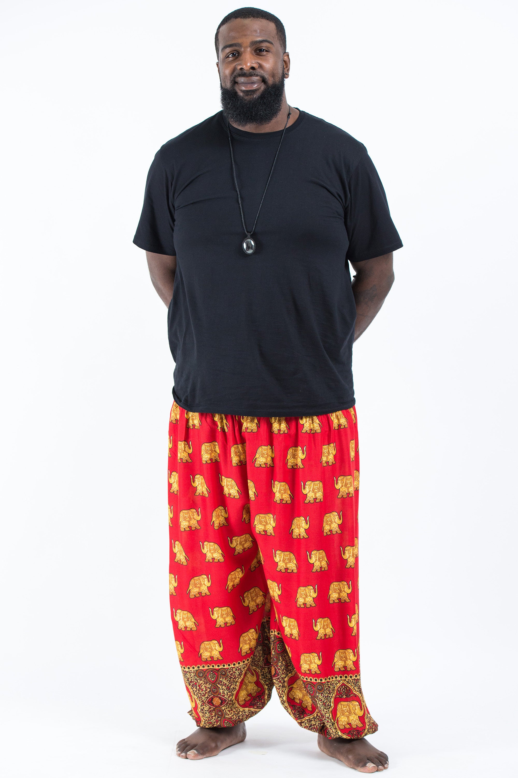 Plus Size Golden Elephant Men's Elephant Pants in Red – Harem Pants