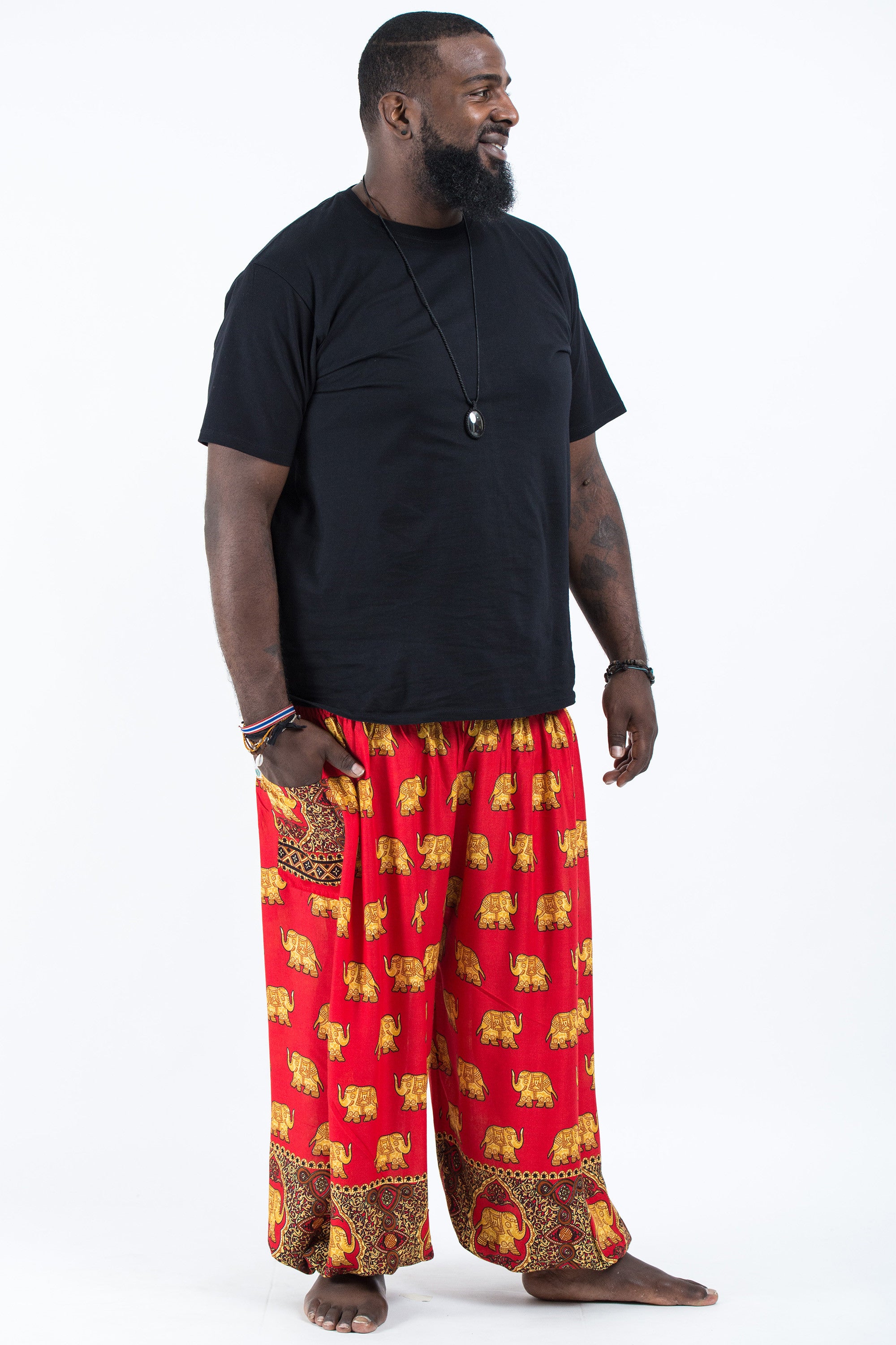 Plus Size Golden Elephant Men's Elephant Pants in Red