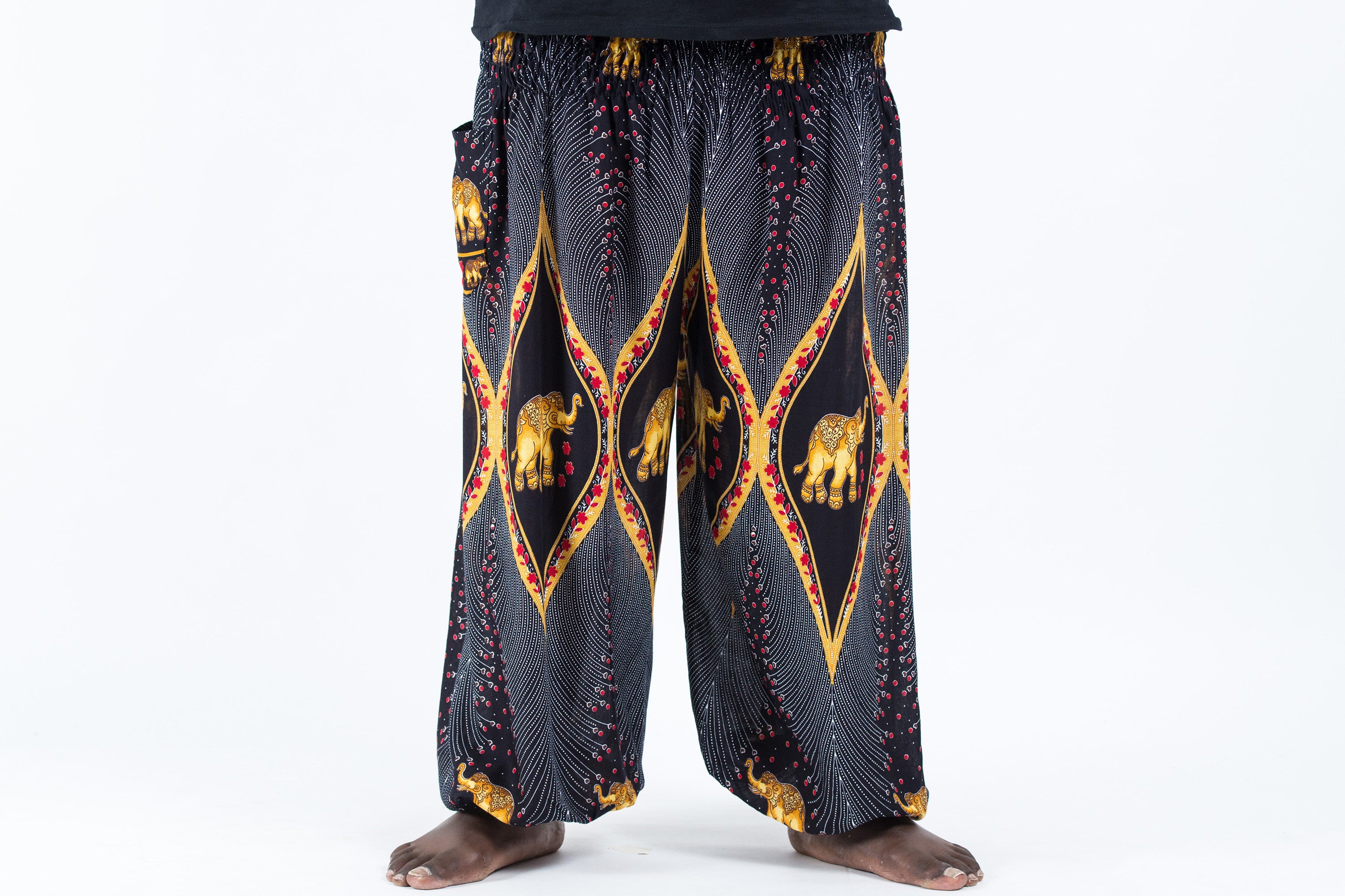 Plus Size Peacock Elephant Men's Elephant Pants in Black