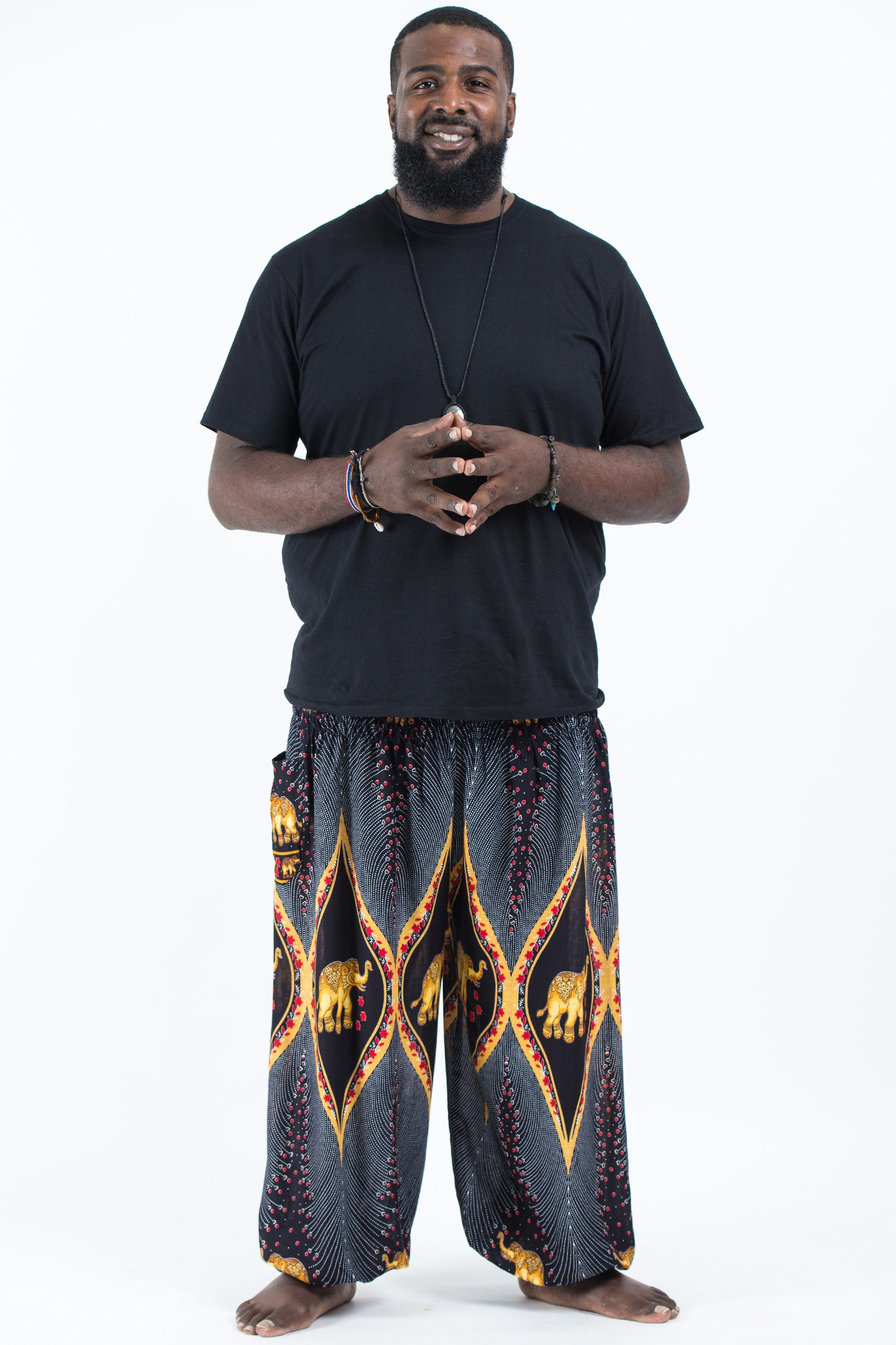 Plus Size Peacock Elephant Men's Elephant Pants in Black