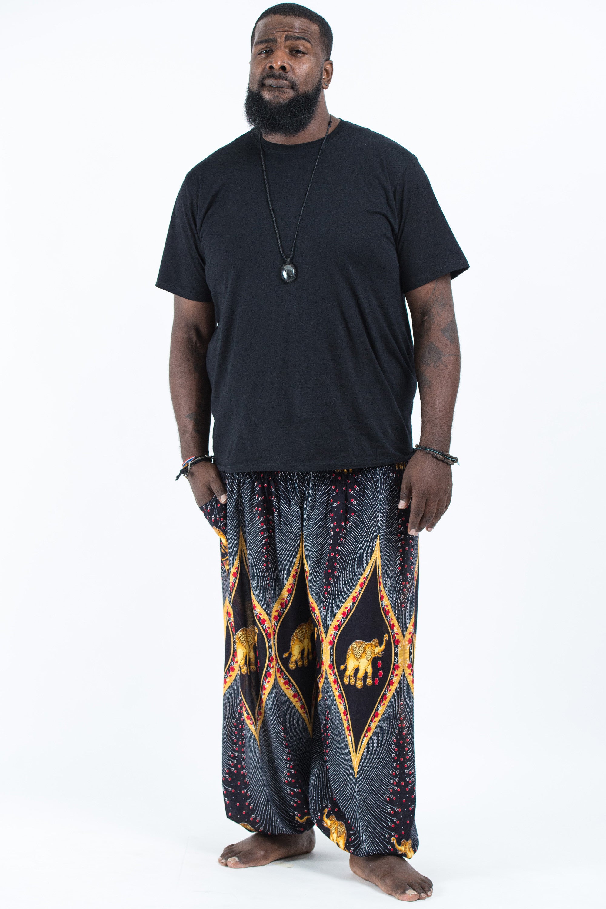 Plus Size Peacock Elephant Men's Elephant Pants in Black – Harem Pants