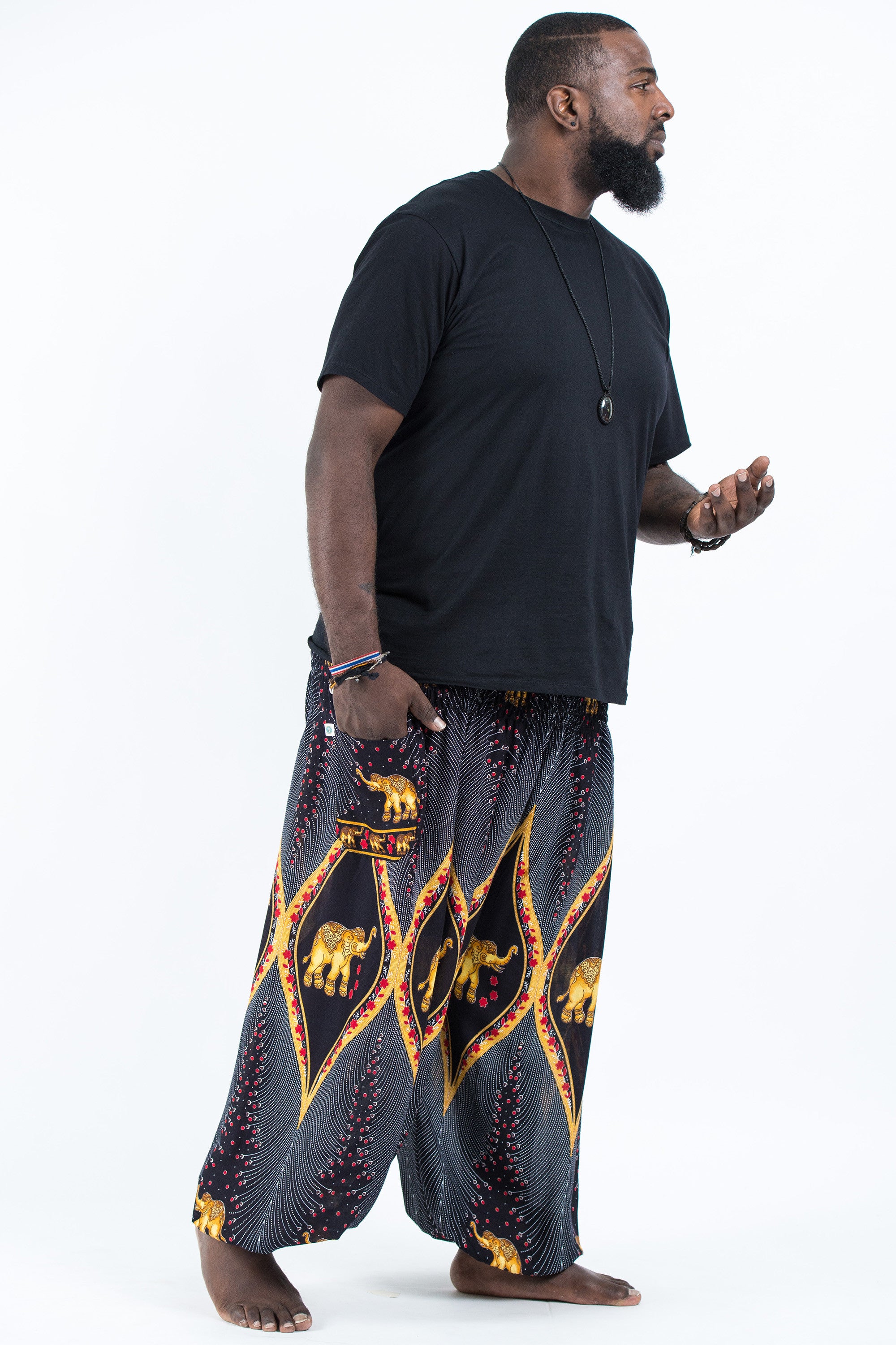 Plus Size Peacock Elephant Men's Elephant Pants in Black