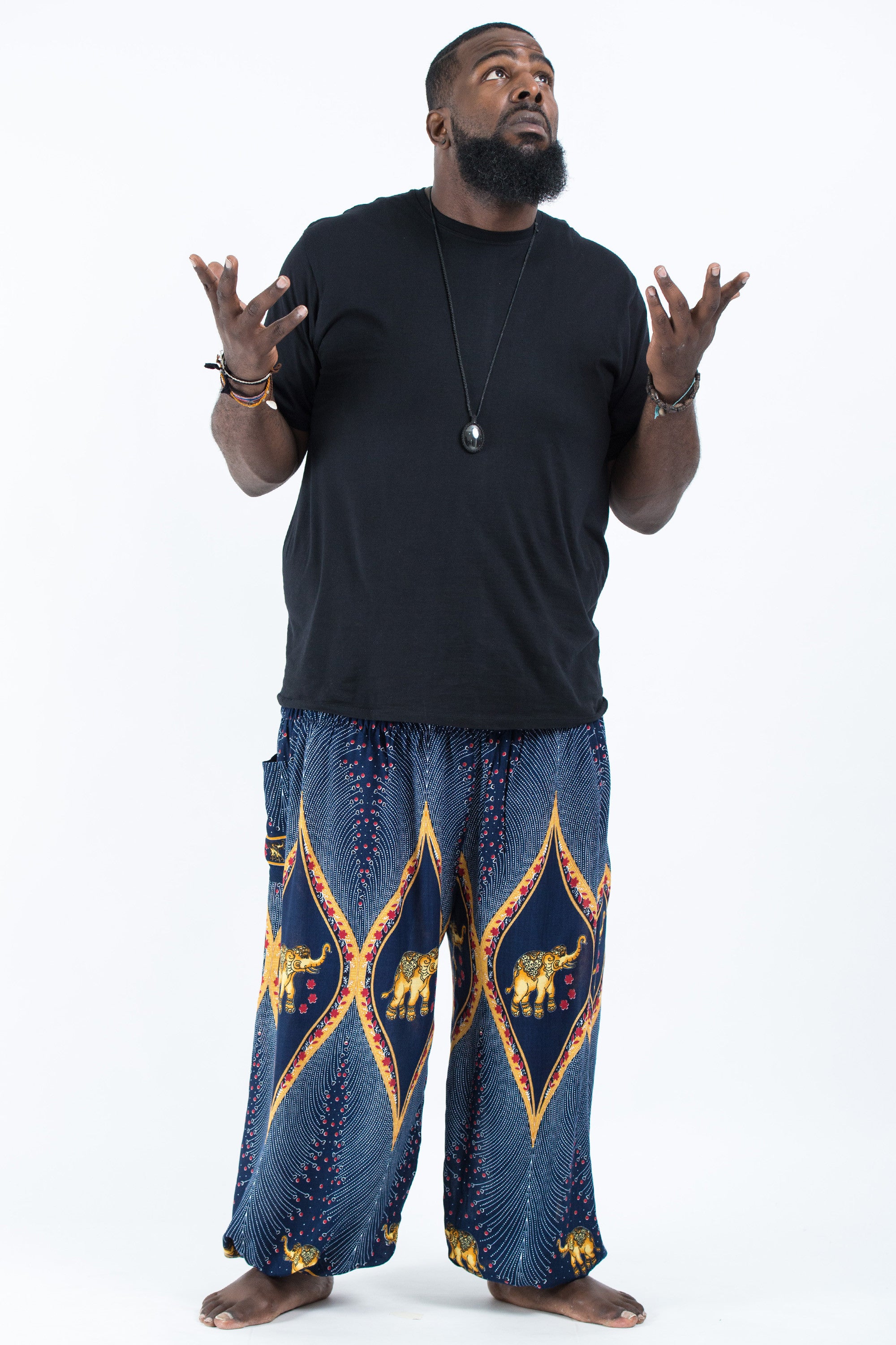 Plus Size Peacock Elephant Men's Elephant Pants in Blue