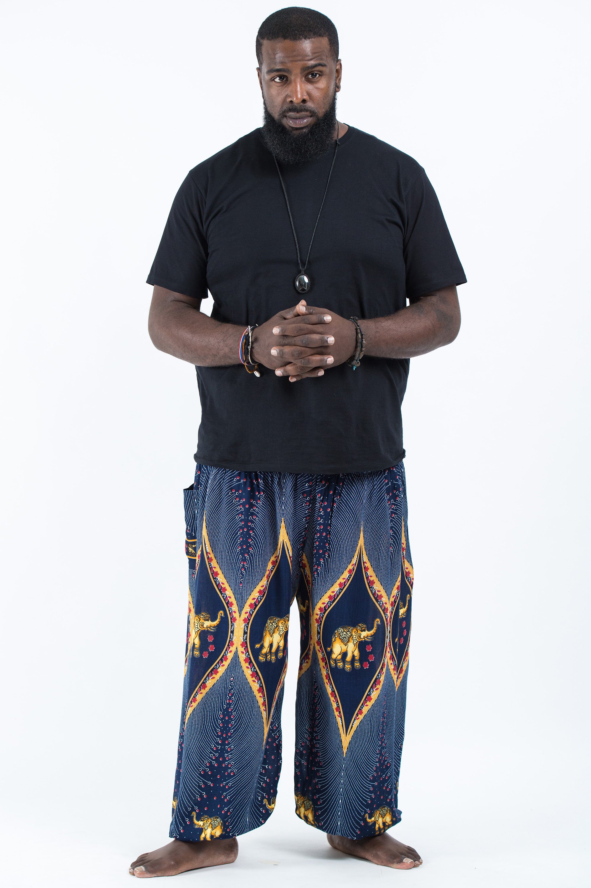 Plus Size Peacock Elephant Men's Elephant Pants in Blue