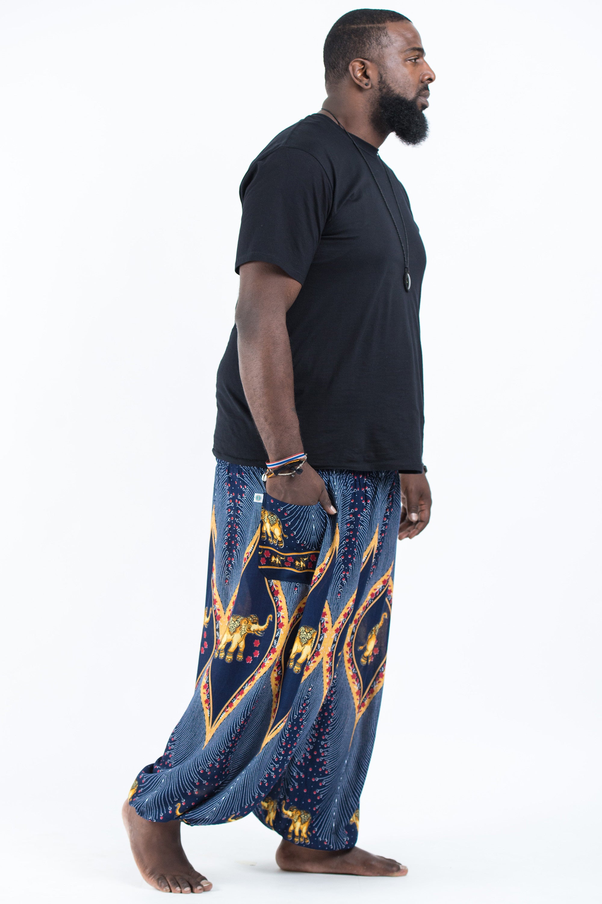 Plus Size Peacock Elephant Men's Elephant Pants in Blue