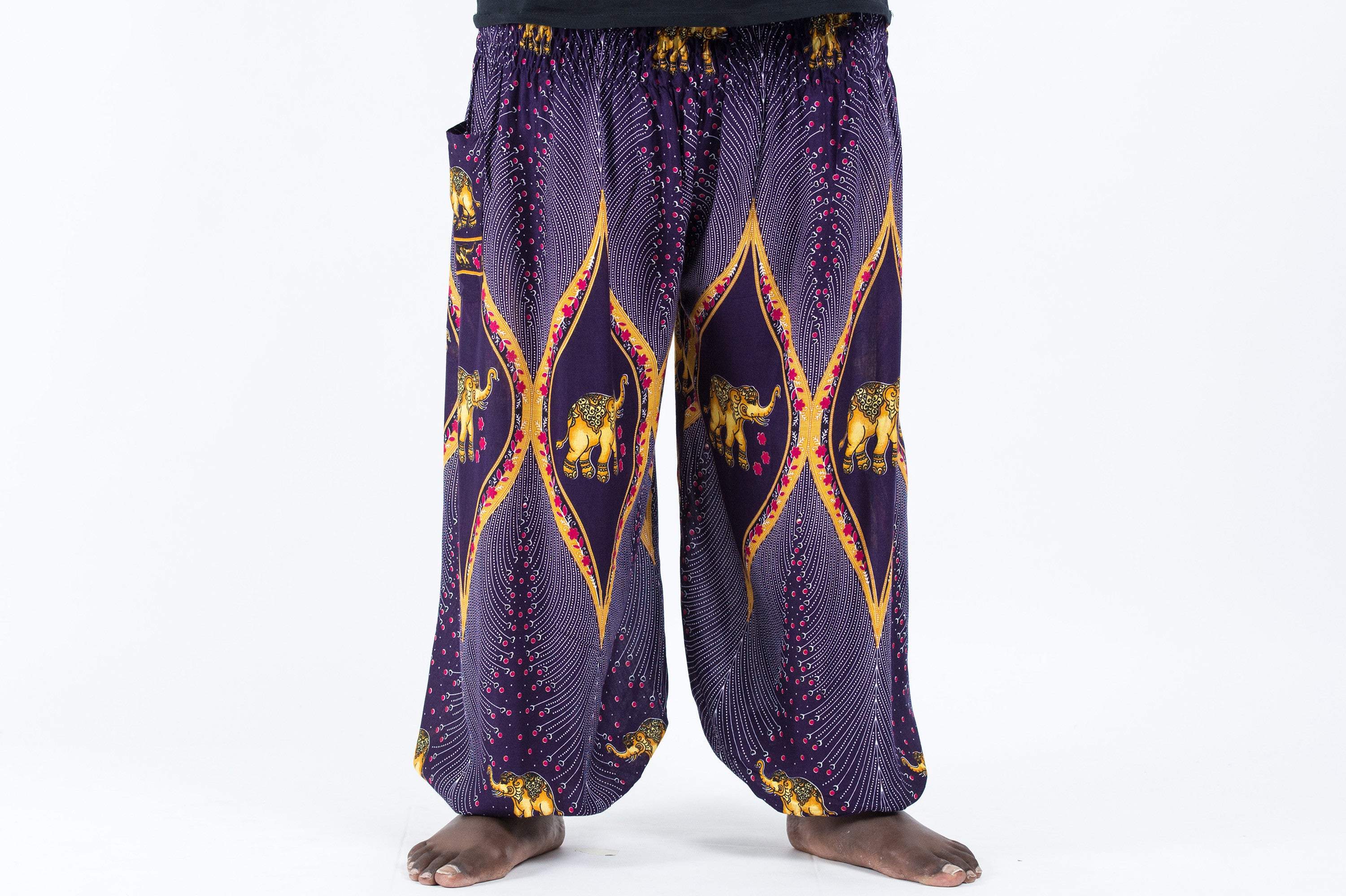 Plus Size Peacock Elephant Men's Elephant Pants in Purple