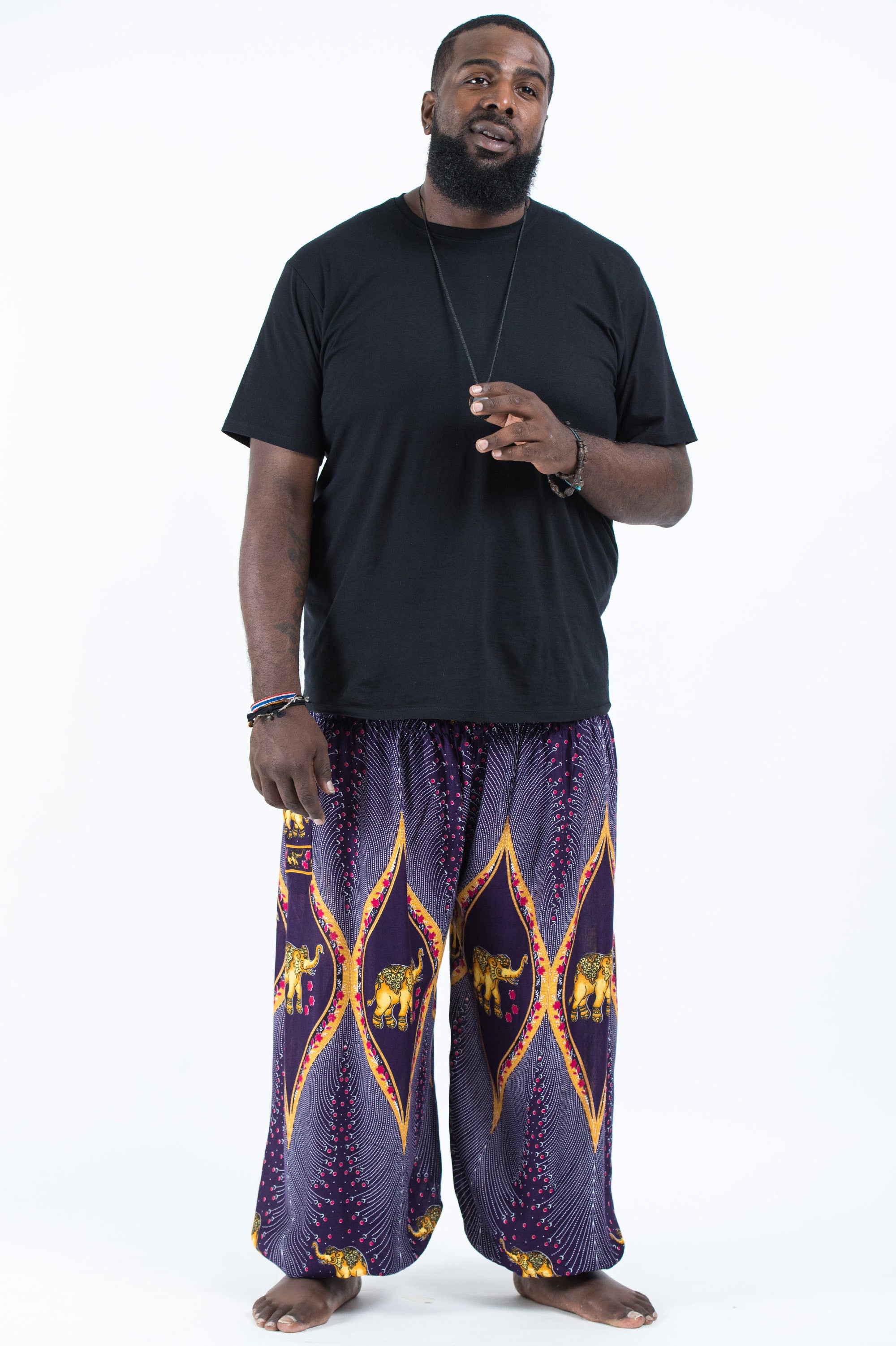Plus Size Peacock Elephant Men's Elephant Pants in Purple