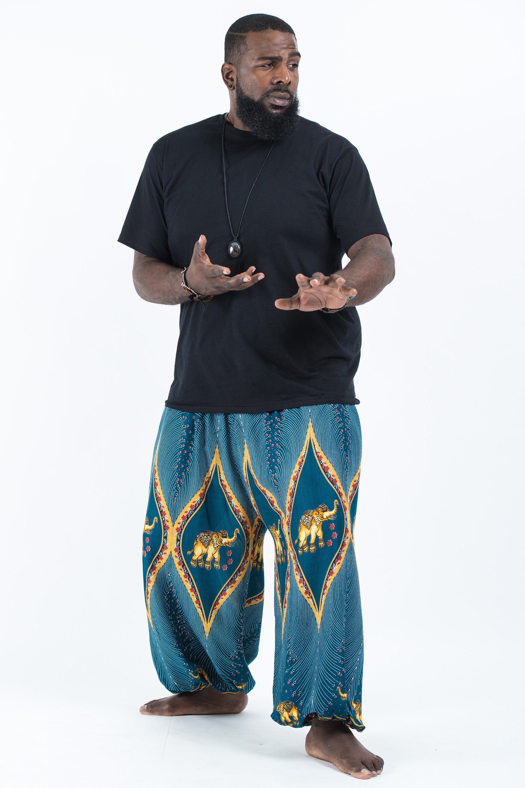 Plus Size Peacock Elephant Men's Elephant Pants in Turquoise