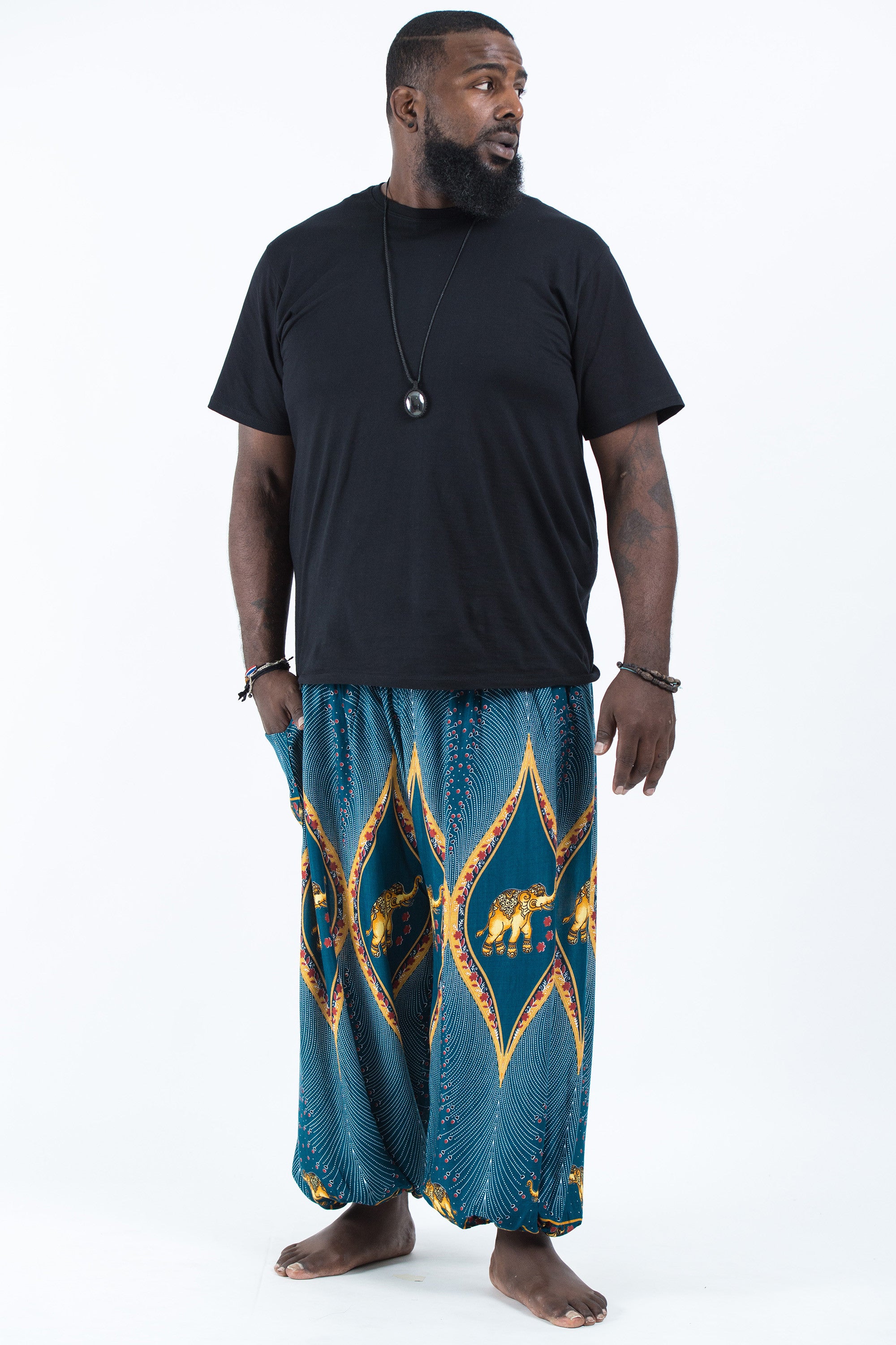 Plus Size Peacock Elephant Men's Elephant Pants in Turquoise