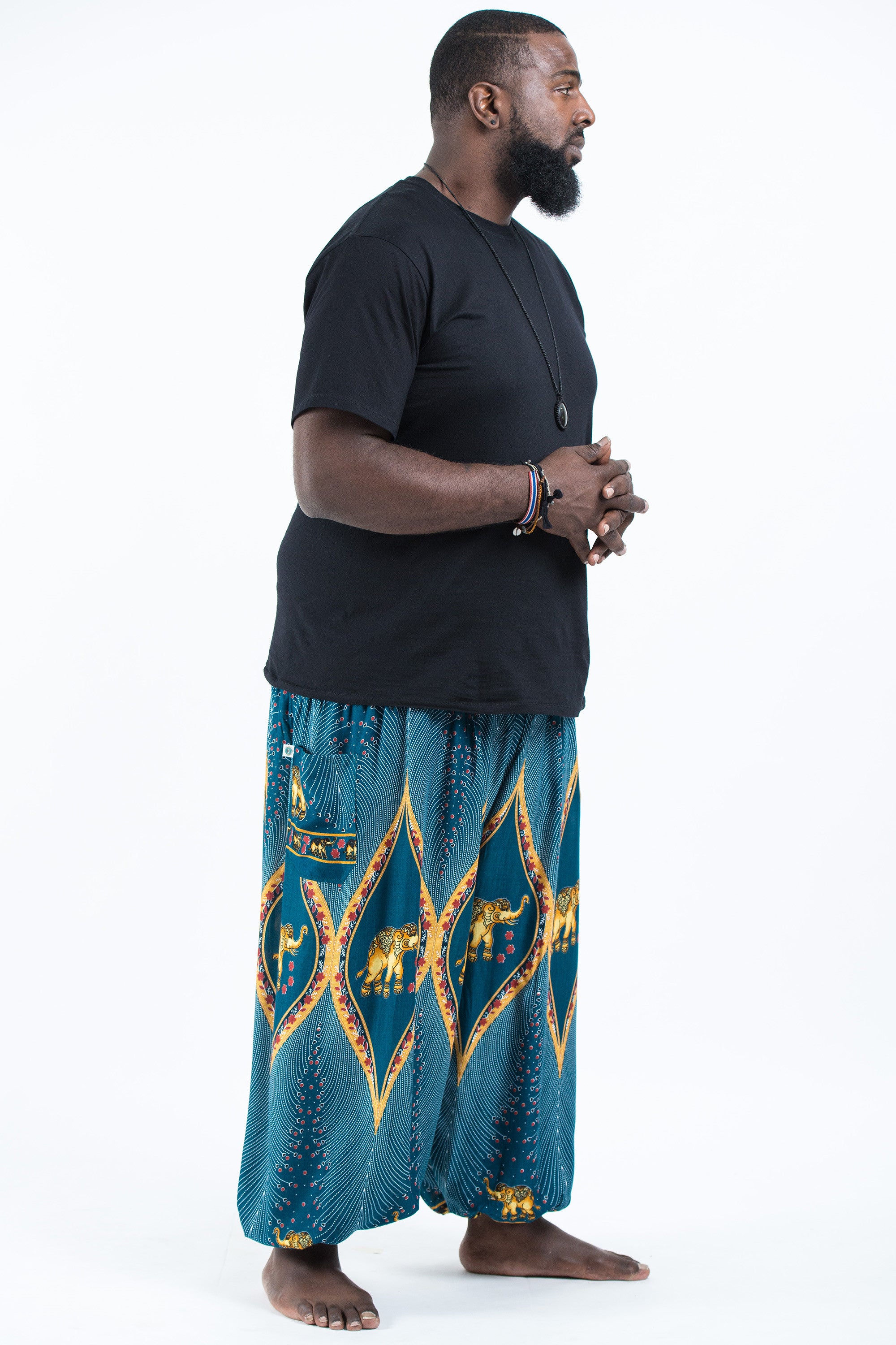 Plus Size Peacock Elephant Men's Elephant Pants in Turquoise
