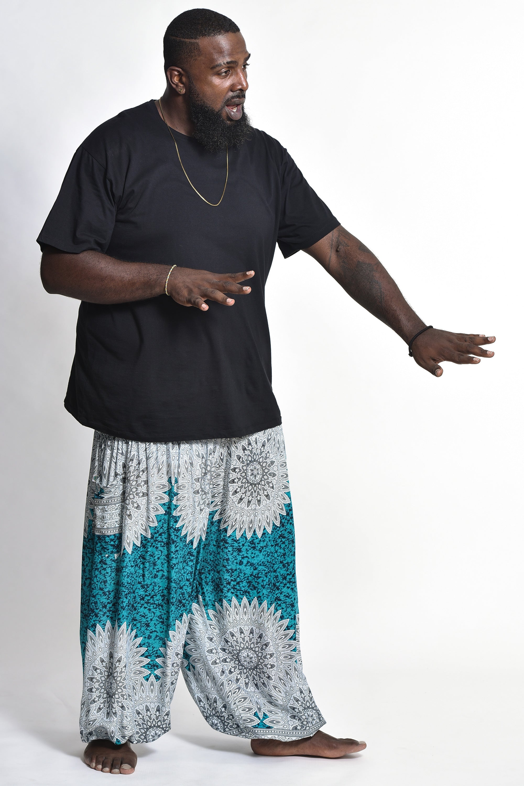 Plus Size Marble Mandalas Men's Harem Pants in Turquoise