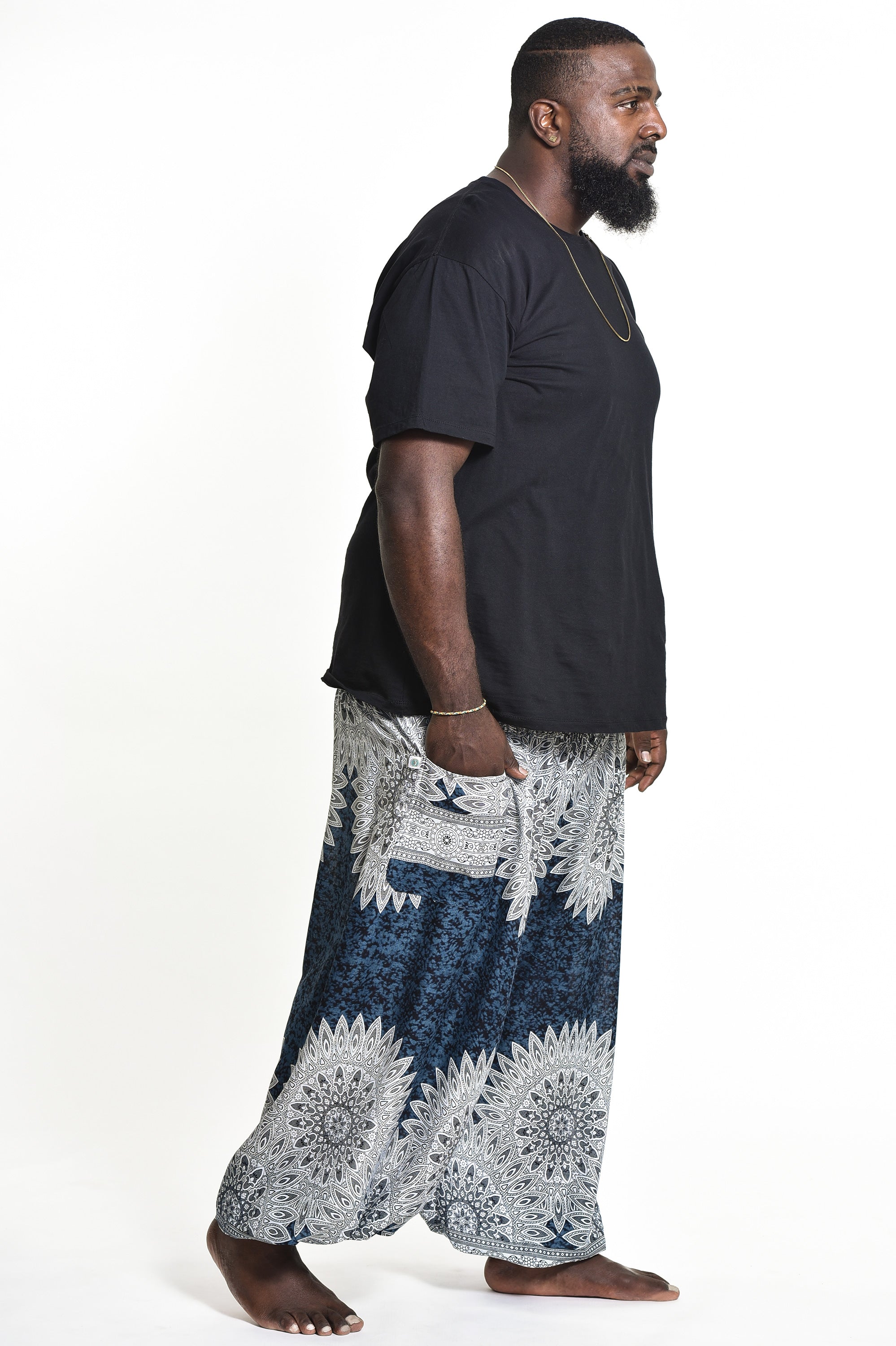 Plus Size Marble Mandalas Men's Harem Pants in Indigo