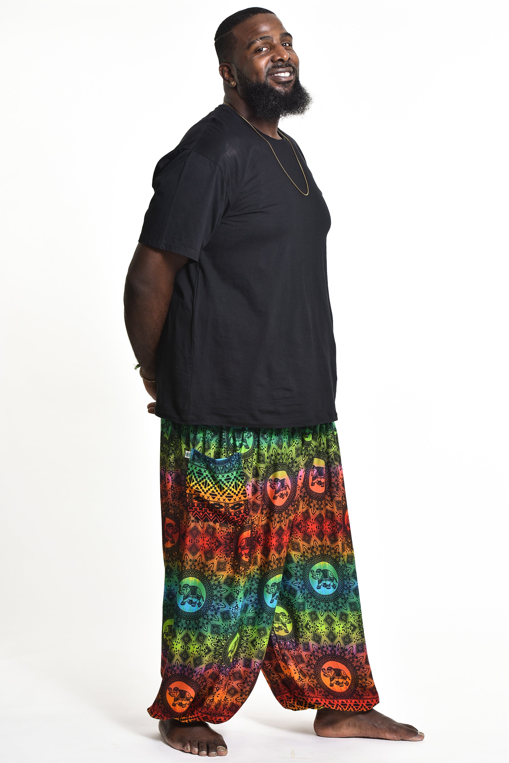 Plus Size Rainbow Elephant Men's Elephant Pants in Orange