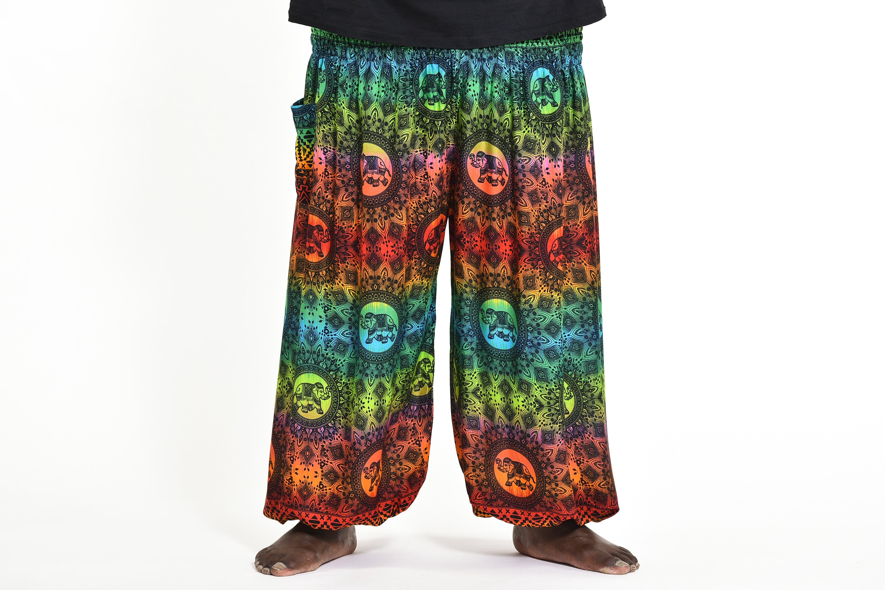 Plus Size Rainbow Elephant Men's Elephant Pants in Orange