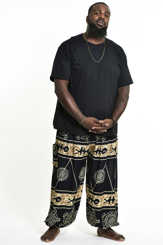 Plus Size Turtle Print Men's Harem Pants in Gold