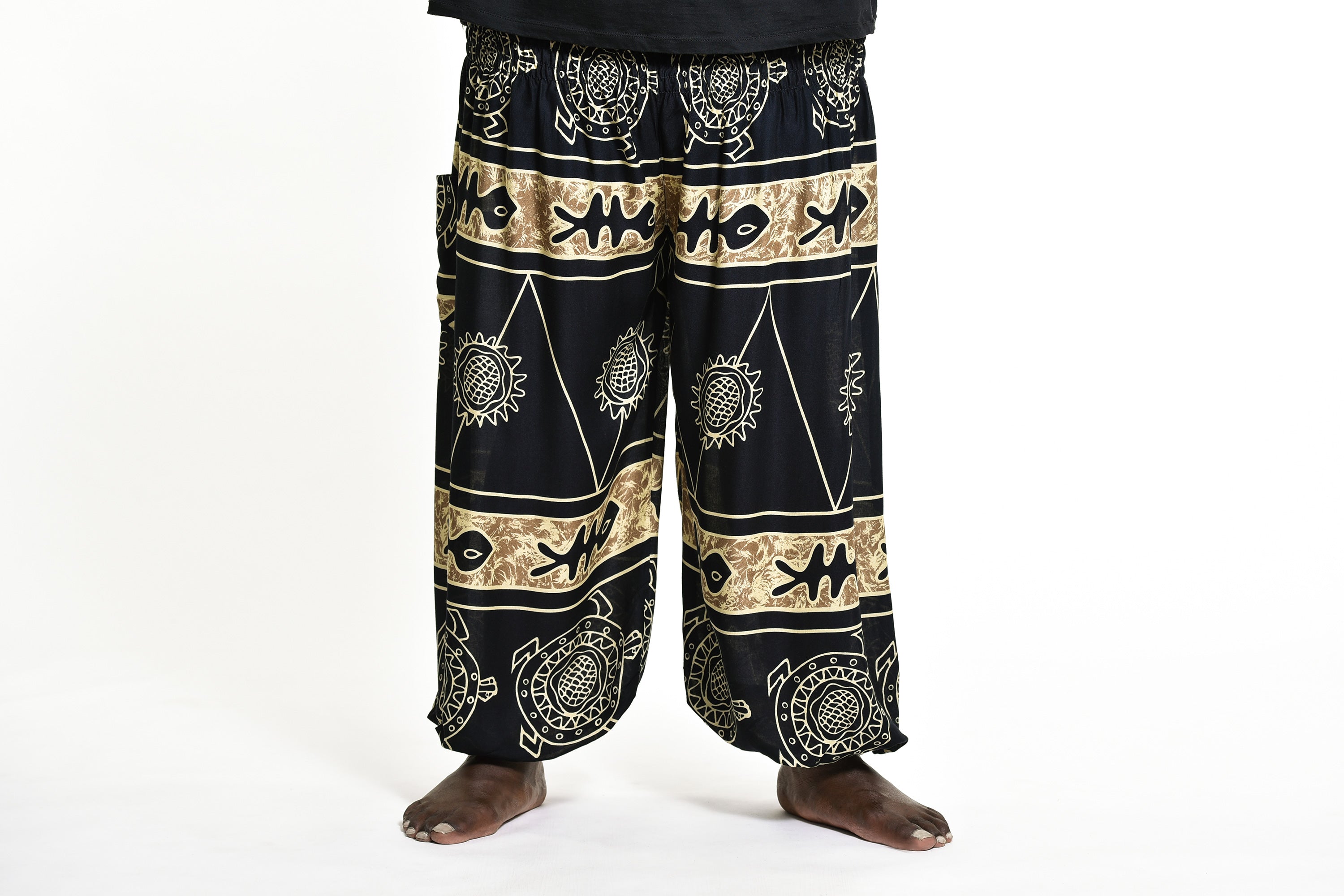 Plus Size Turtle Print Men's Harem Pants in Gold
