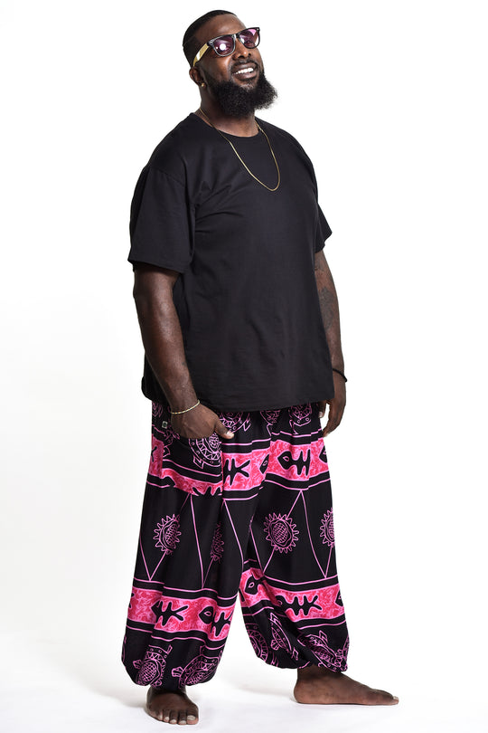 Plus Size Turtle Print Men's Harem Pants in Pink