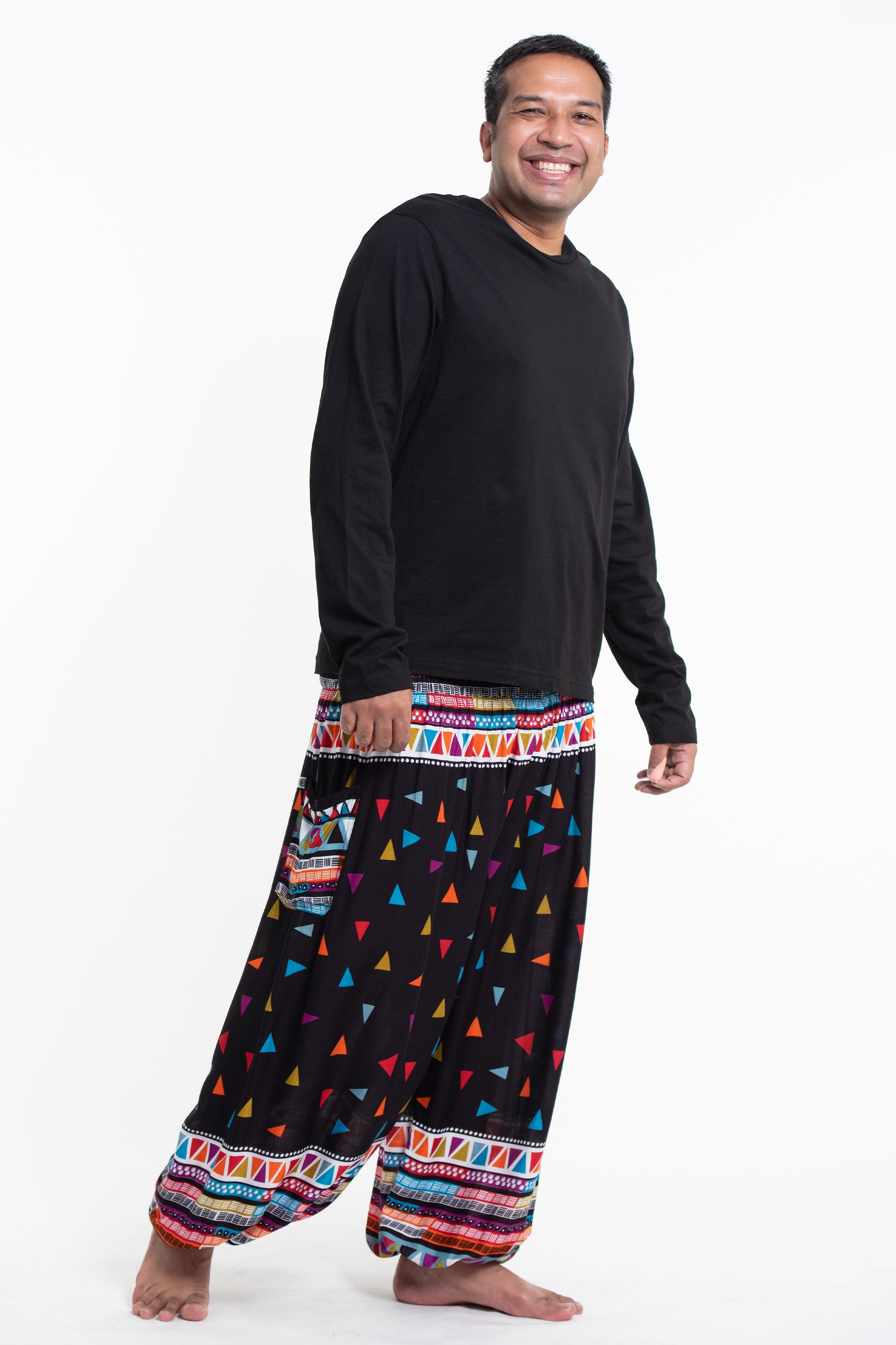 Plus Size Triangles Men's Harem Pants in Black