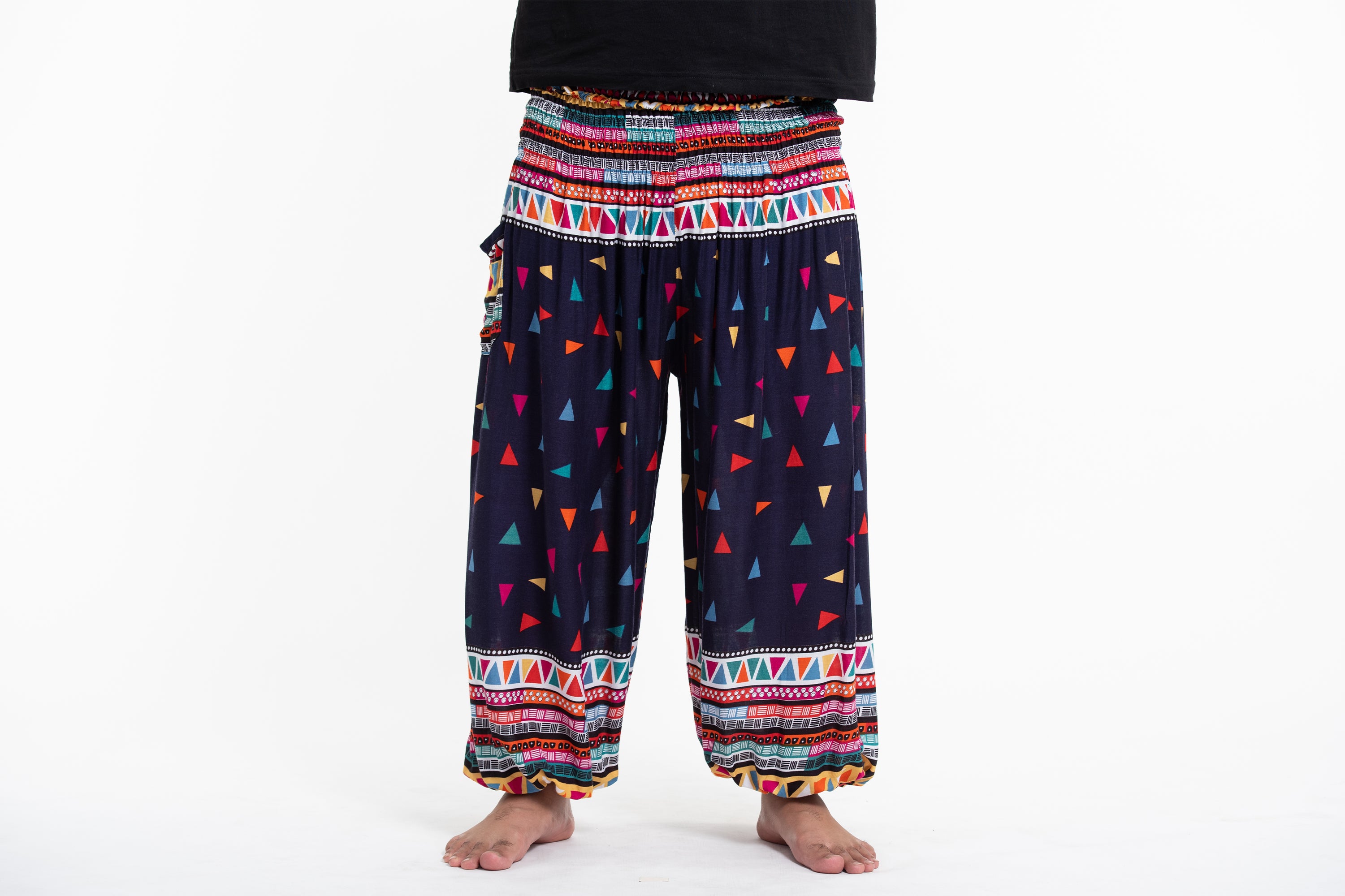 Plus Size Triangles Men's Harem Pants in Navy