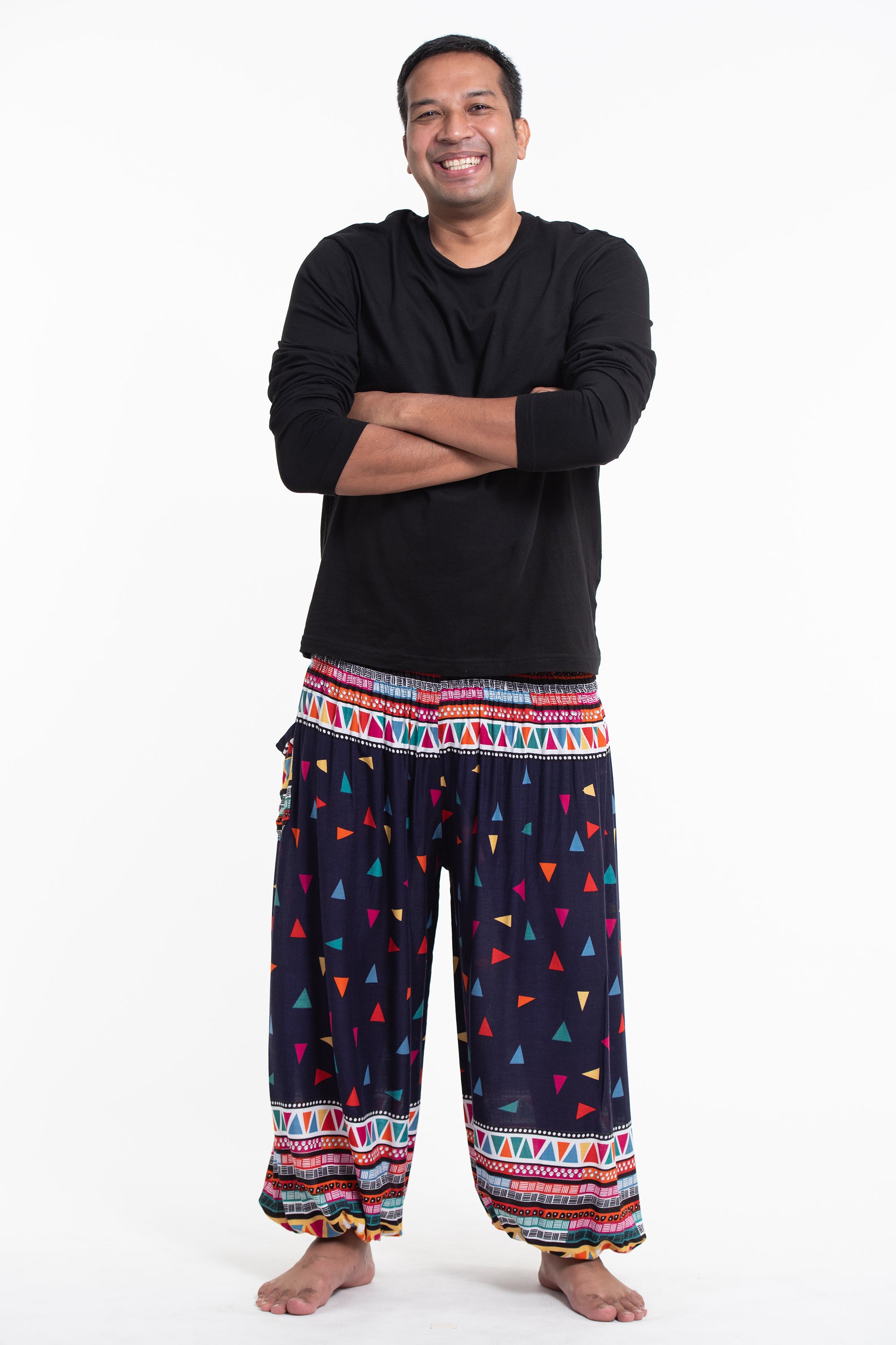 Plus Size Triangles Men's Harem Pants in Navy