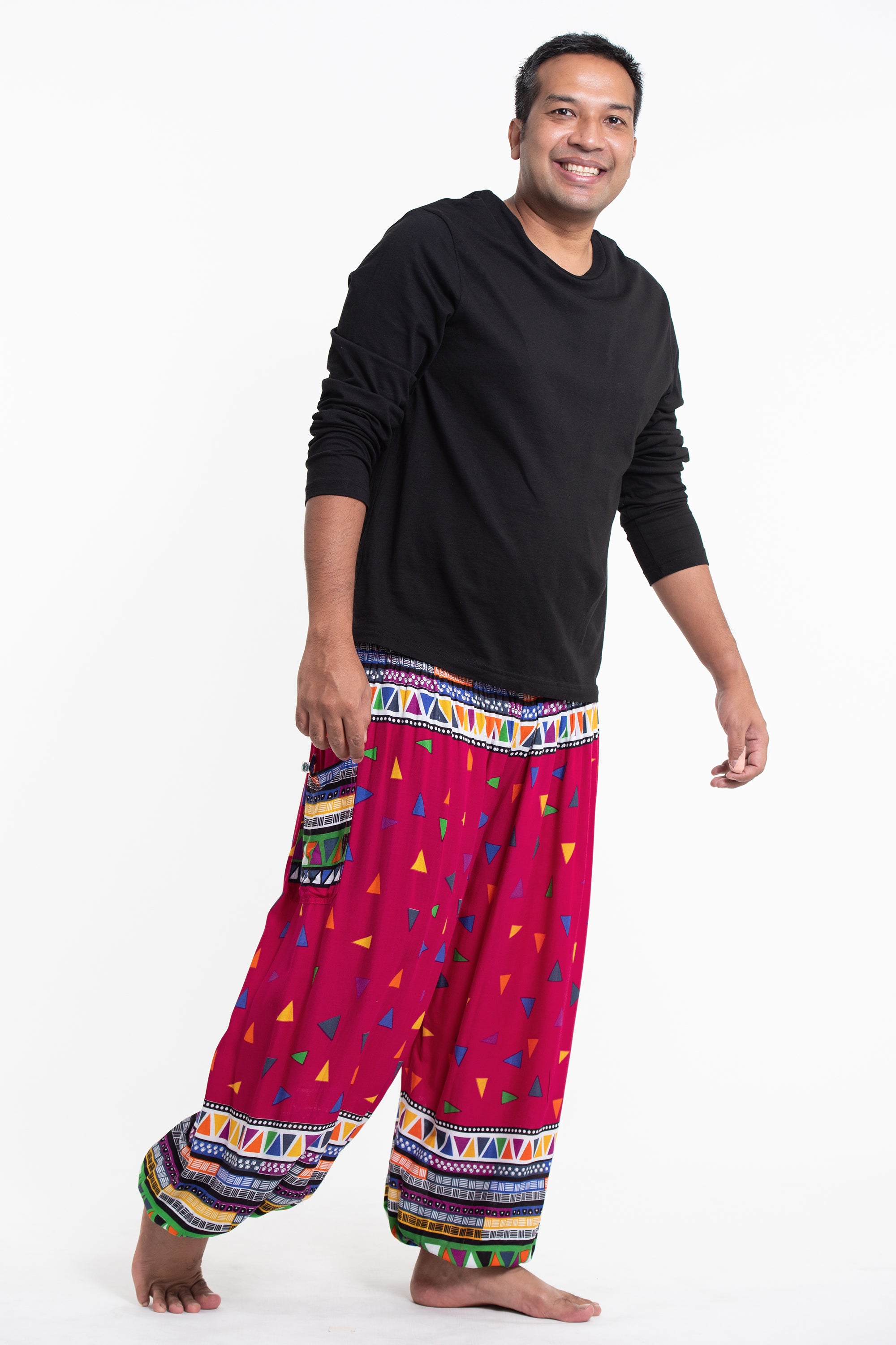 Plus Size Triangles Men's Harem Pants in Pink
