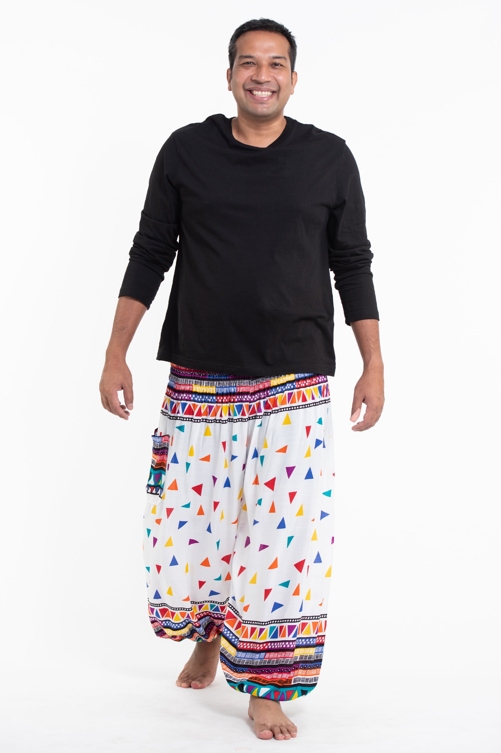 Plus Size Triangles Men's Harem Pants in White