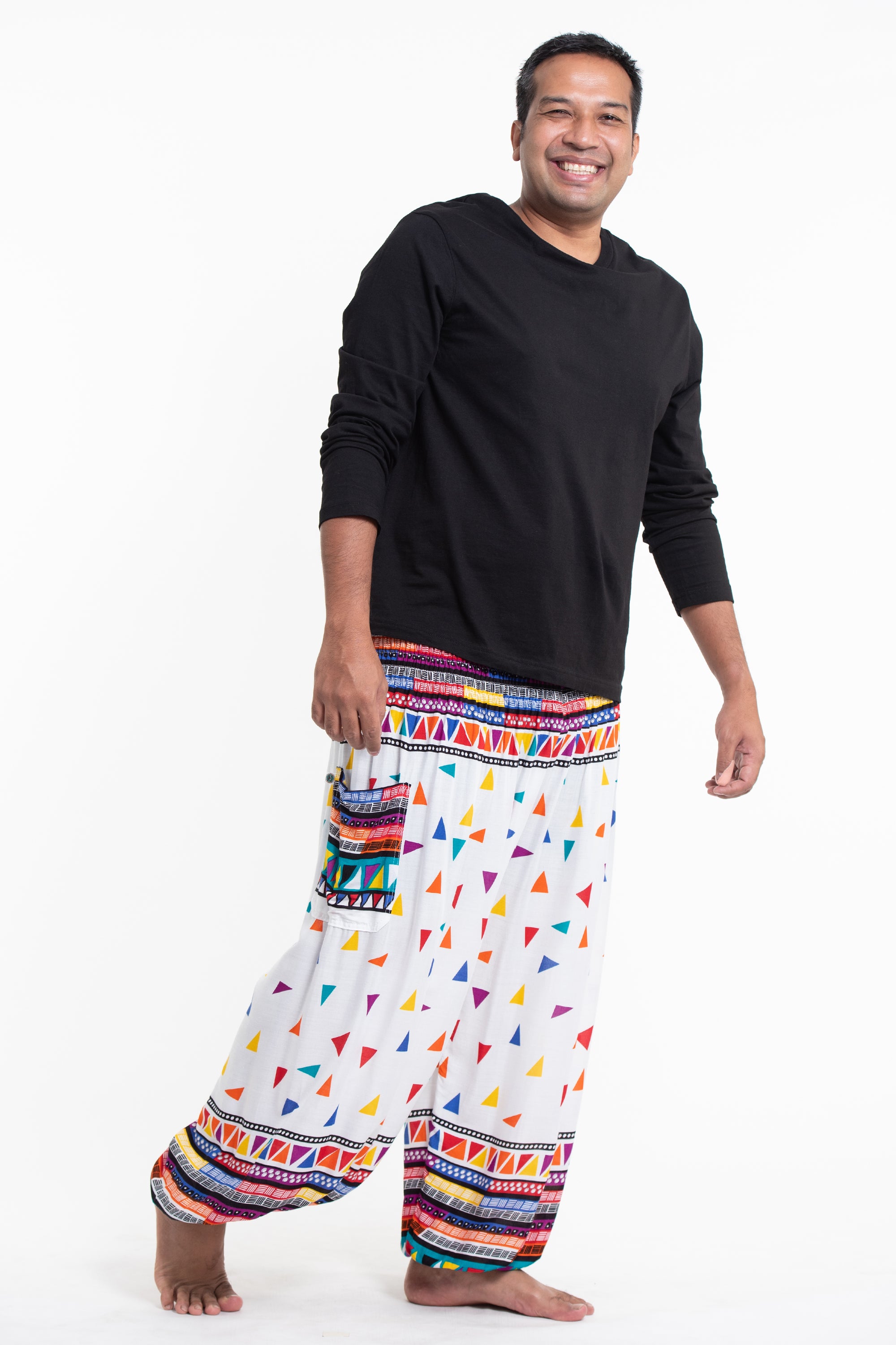 Plus Size Triangles Men's Harem Pants in White
