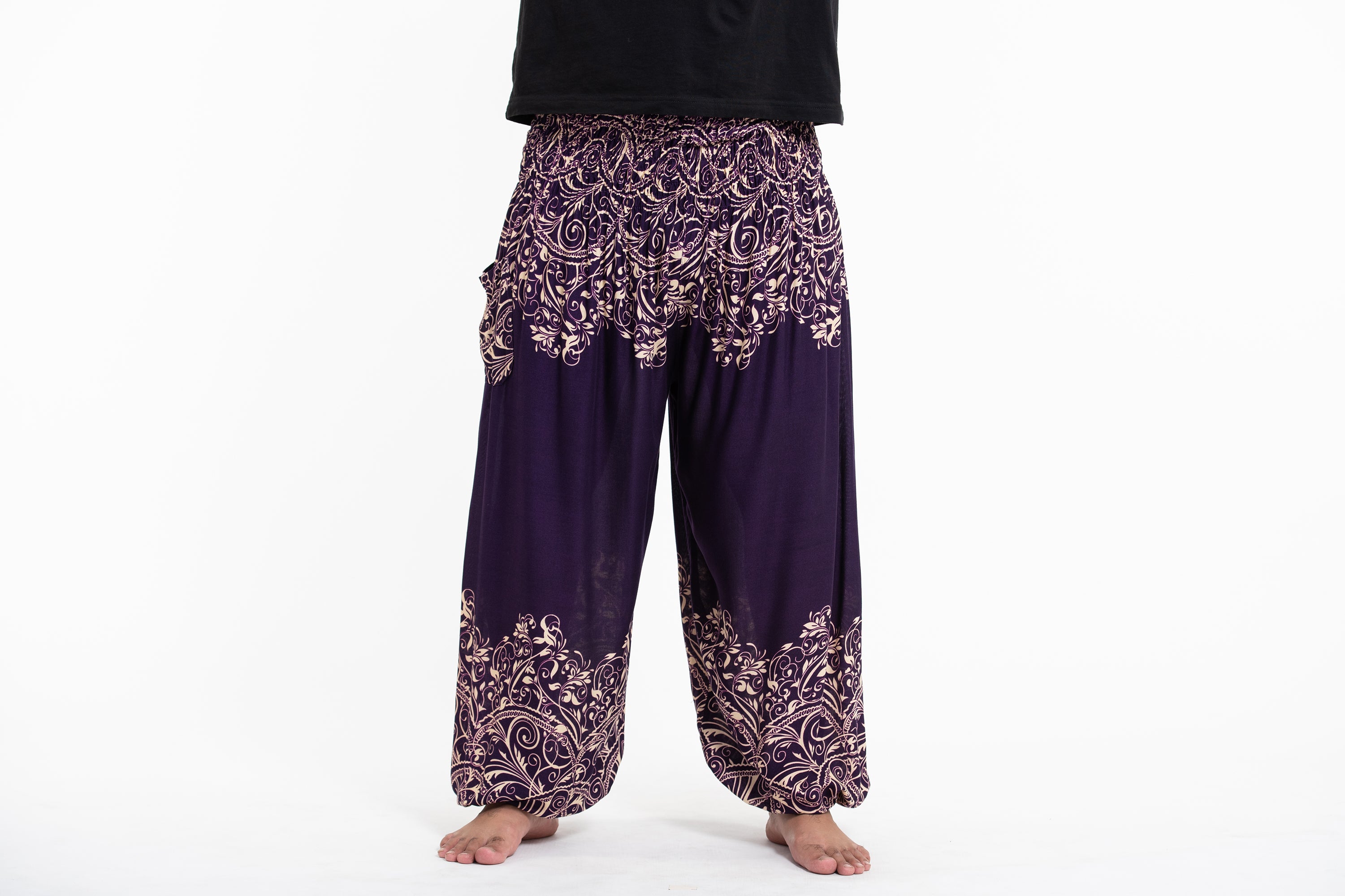 Plus Size Vines Men's Harem Pants in Purple