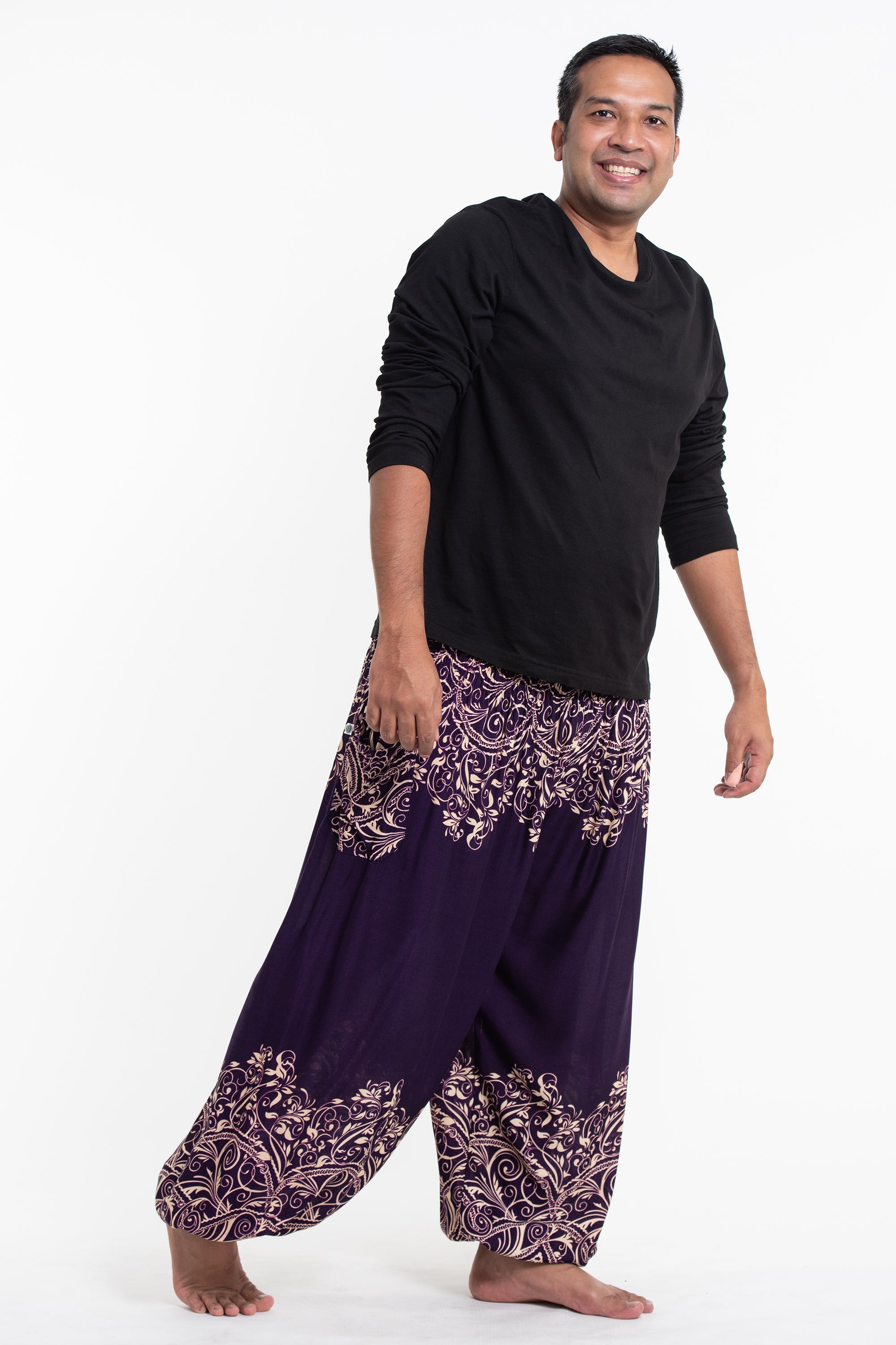 Plus Size Vines Men's Harem Pants in Purple