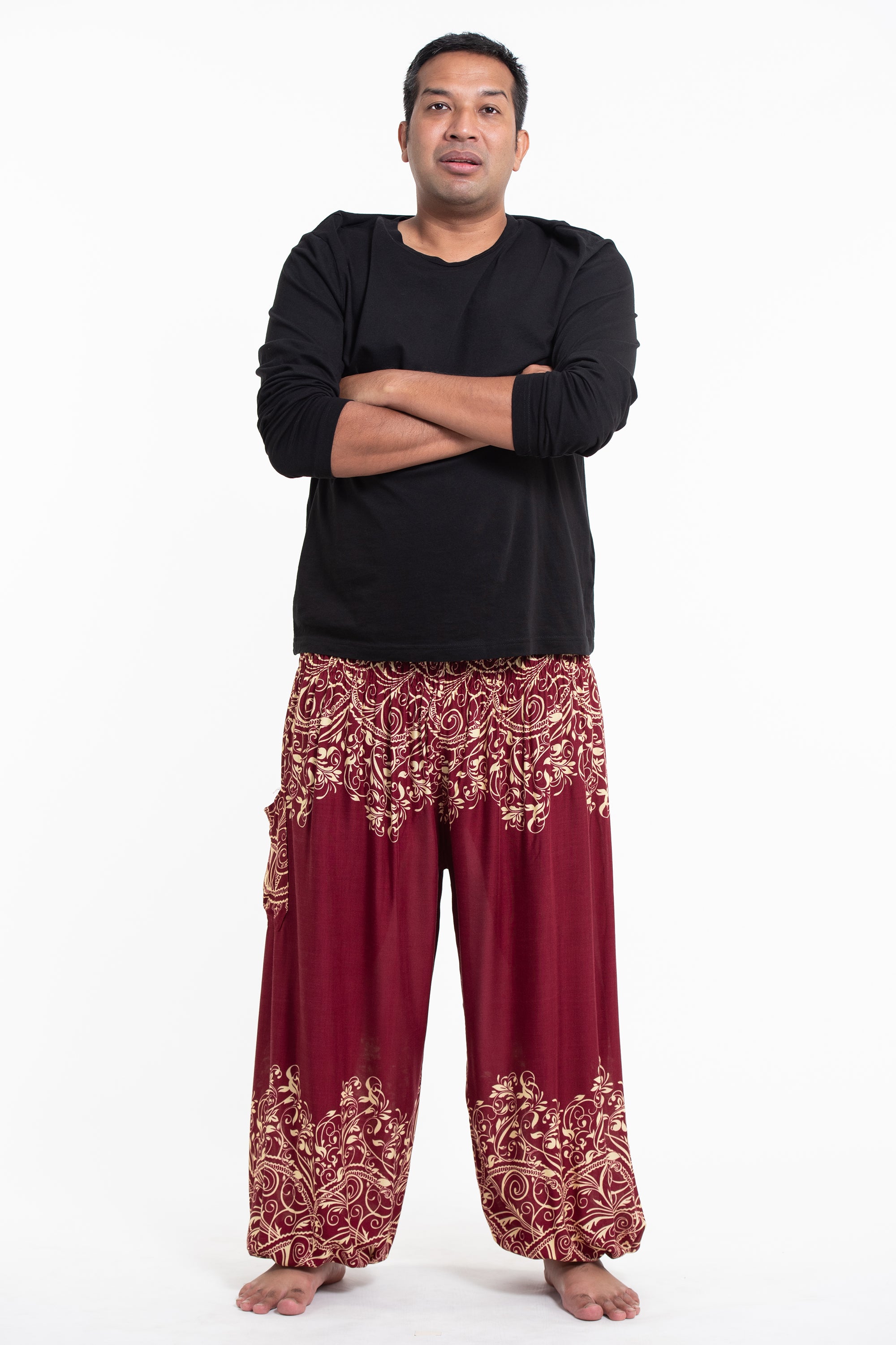 Plus Size Vines Men's Harem Pants in Red