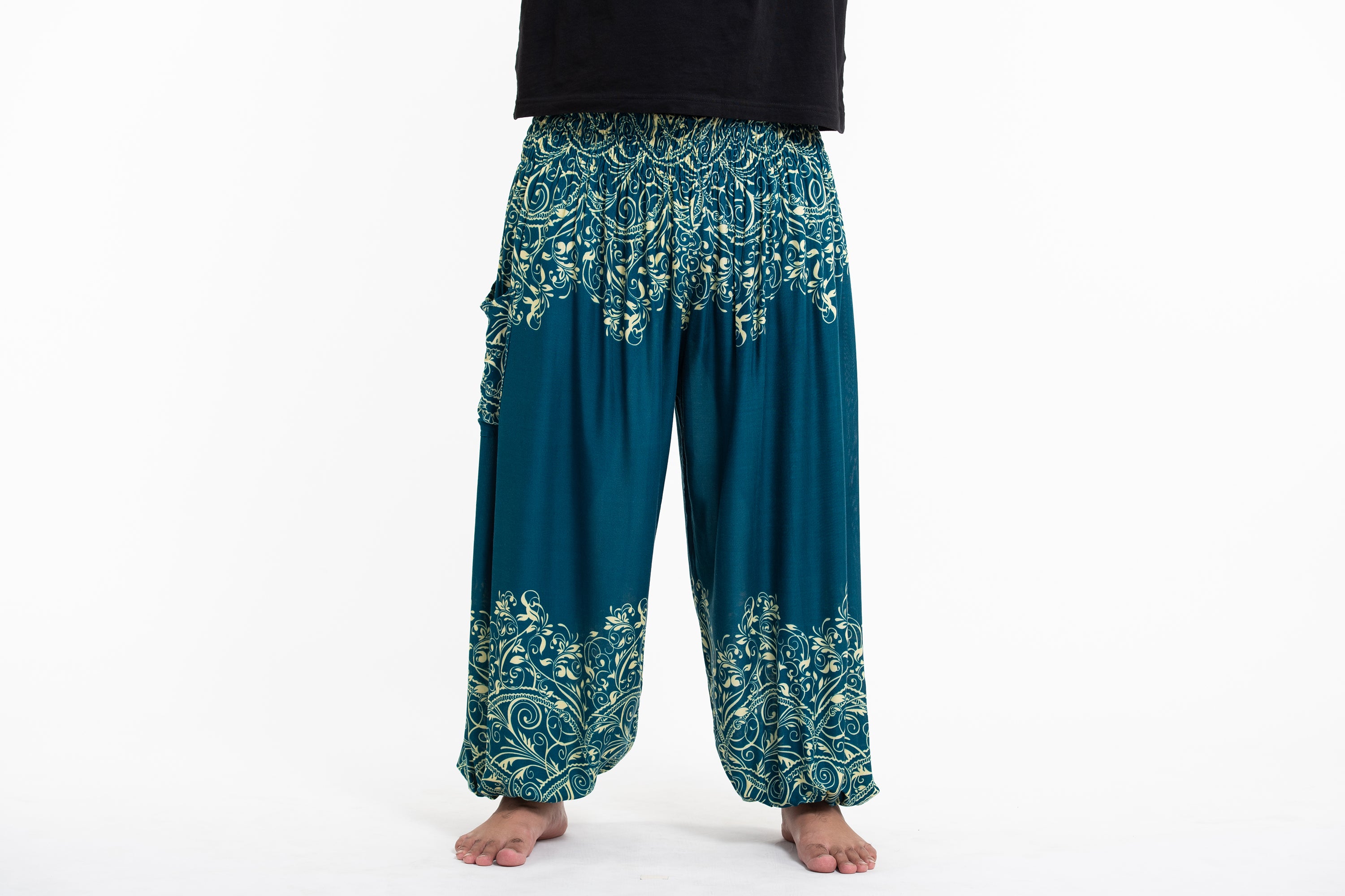 Plus Size Vines Men's Harem Pants in Turquoise